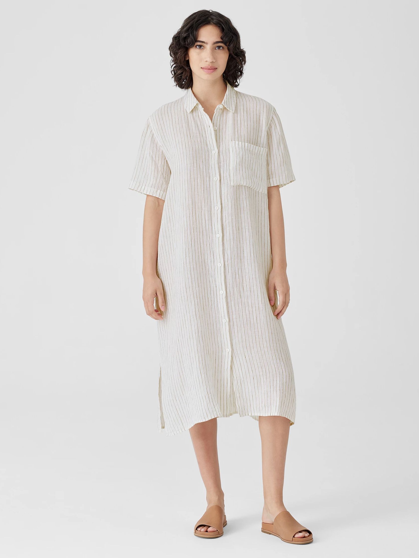Puckered Organic Linen Shirtdress