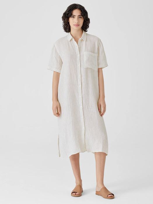 Puckered Organic Linen Shirtdress
