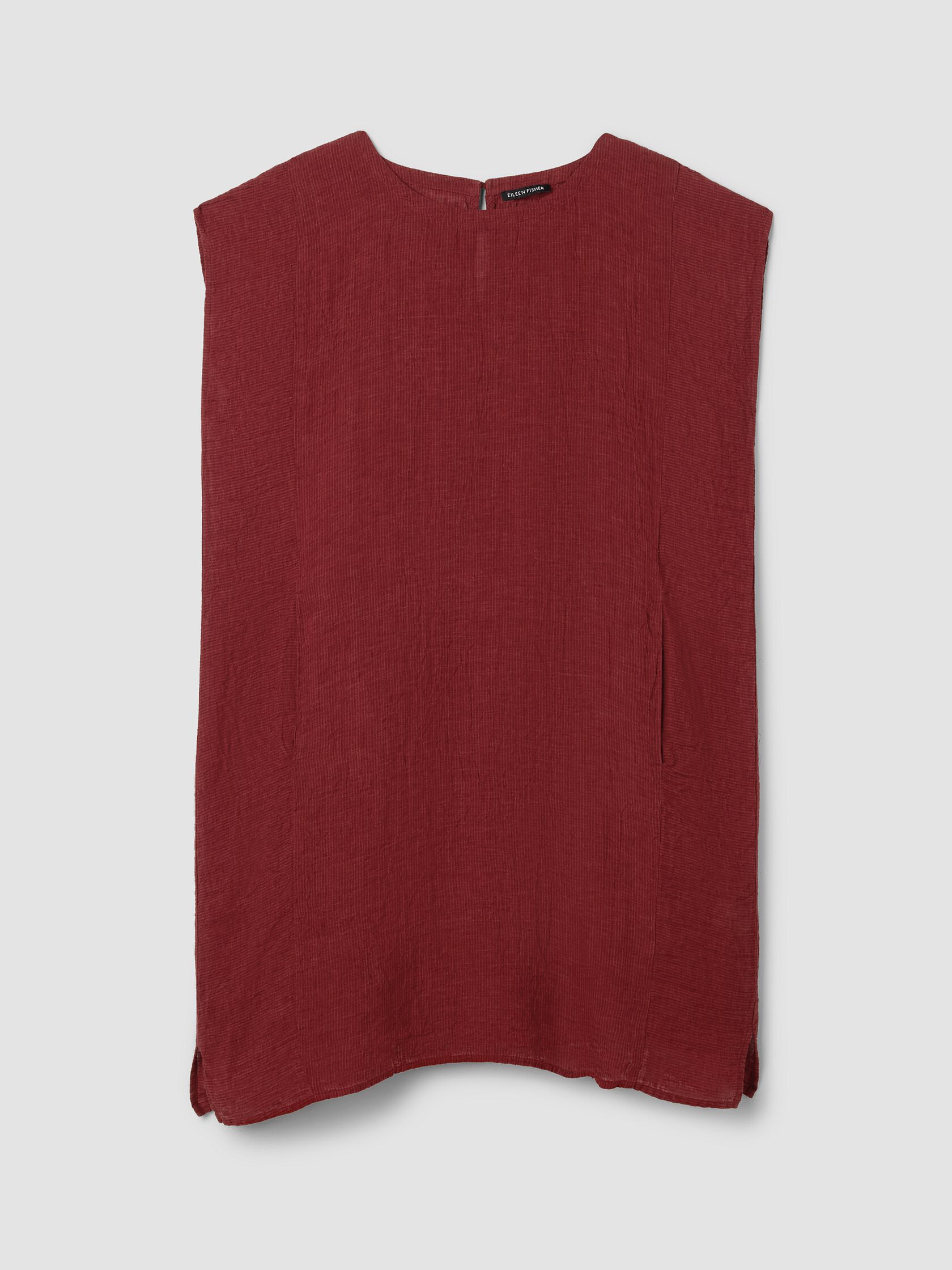 Puckered Organic Linen Stripe Jewel Neck Dress