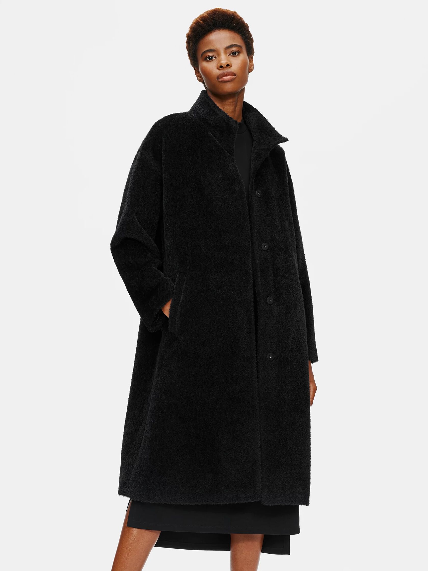 Sheared Suri Alpaca Stand Collar Coat
