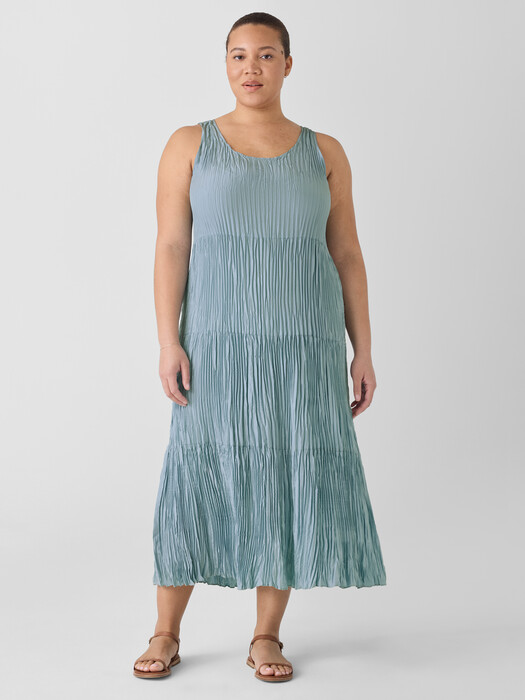 Eileen Fisher - Women's Crushed Silk Tiered Dress - Green - Size: 1X regular Eileen Fisher - Women's Crushed Silk Tiered Dress - Green - Size: 1X regular
