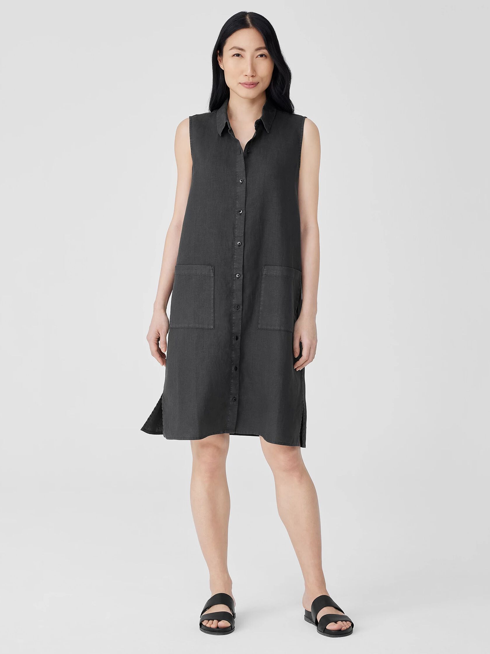 Garment-Dyed Organic Linen Classic Collar Dress