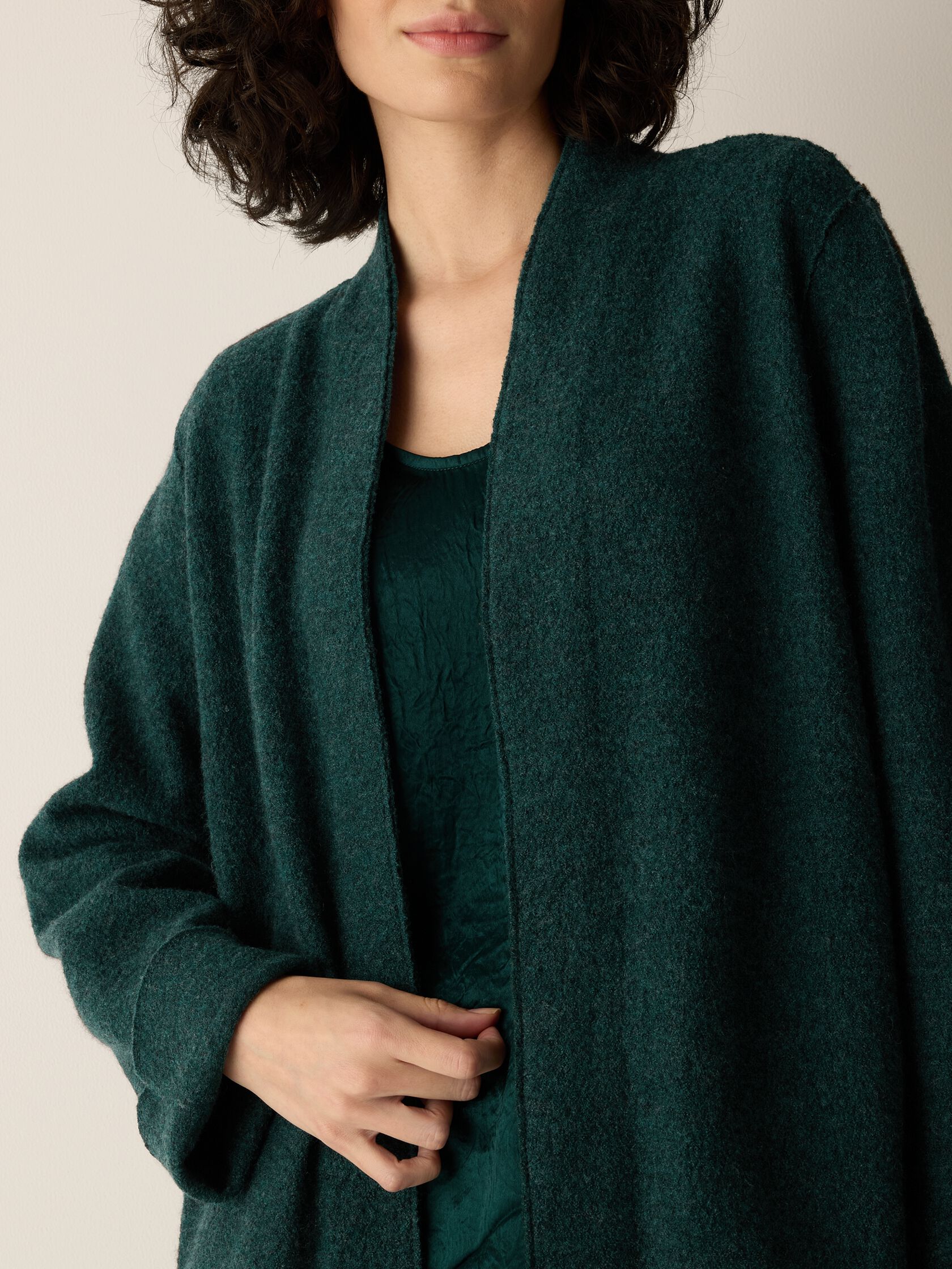 Lightweight Boiled Wool High Collar Jacket in Regenerative Wool