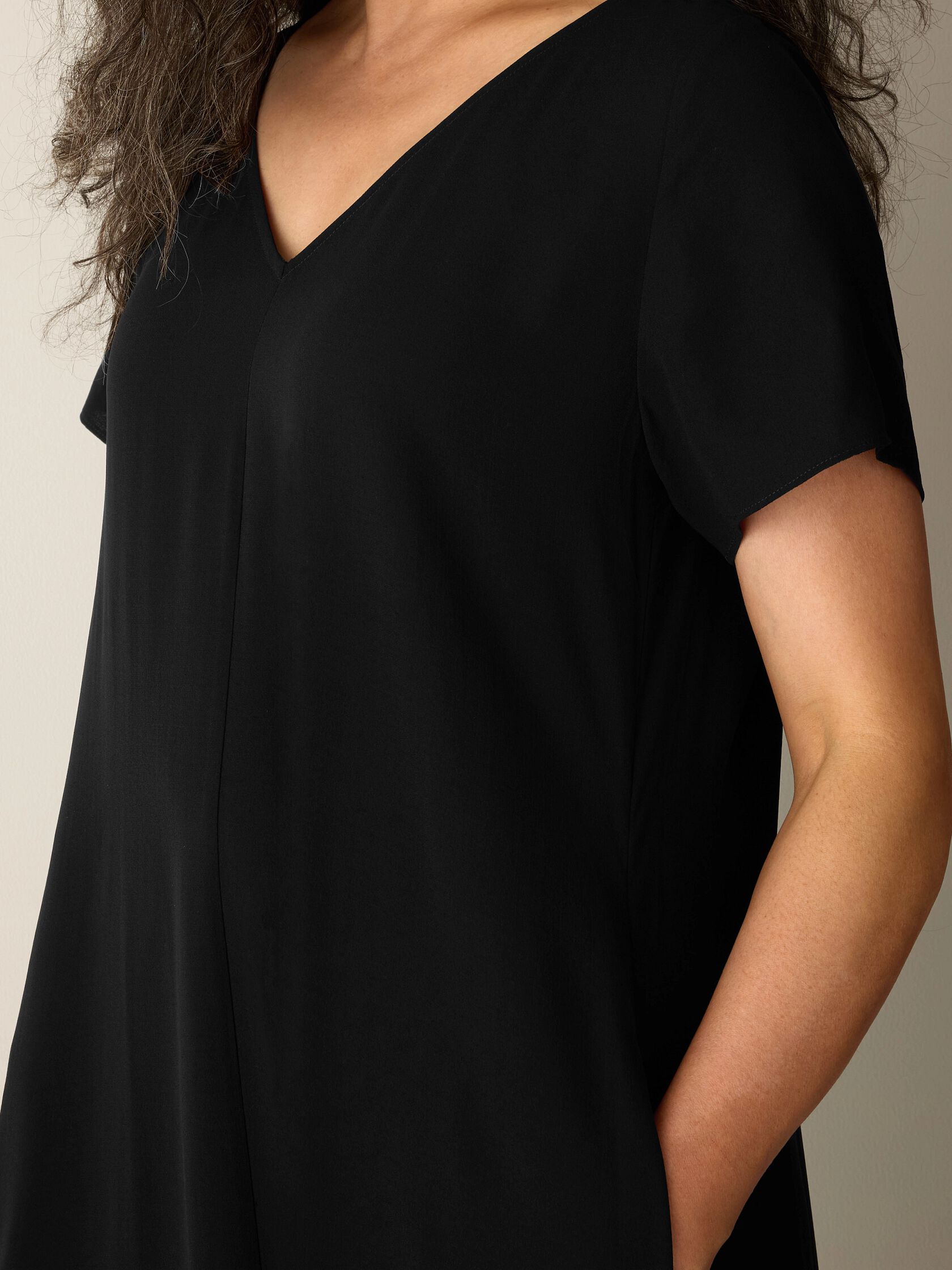 Silk Georgette Crepe V-Neck Dress