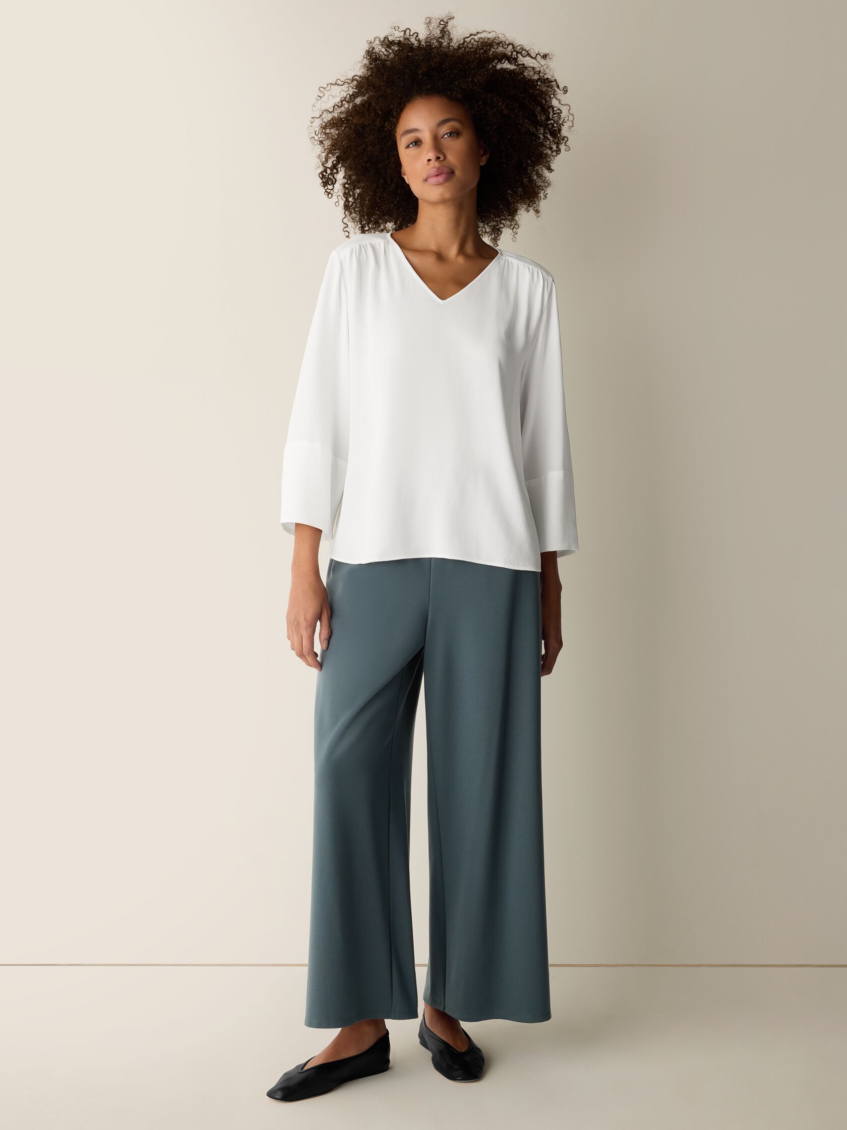 Silk Georgette Crepe V-Neck Top