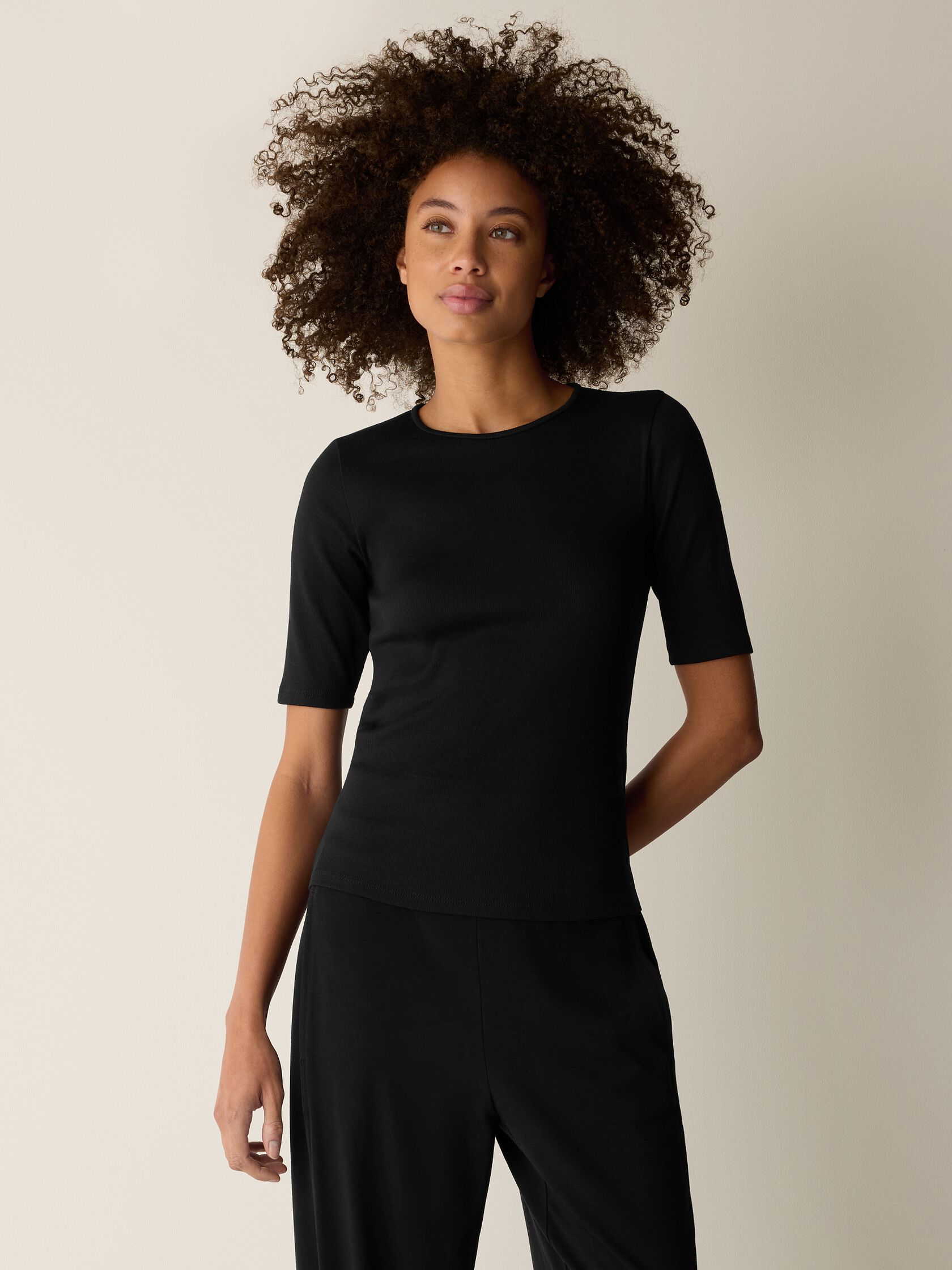 Organic Cotton Stretch Rib Crew Neck Tee