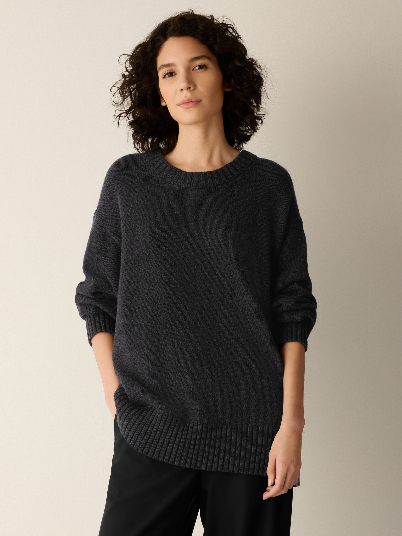 Cotton & Recycled Cashmere Crew Neck Long Top
