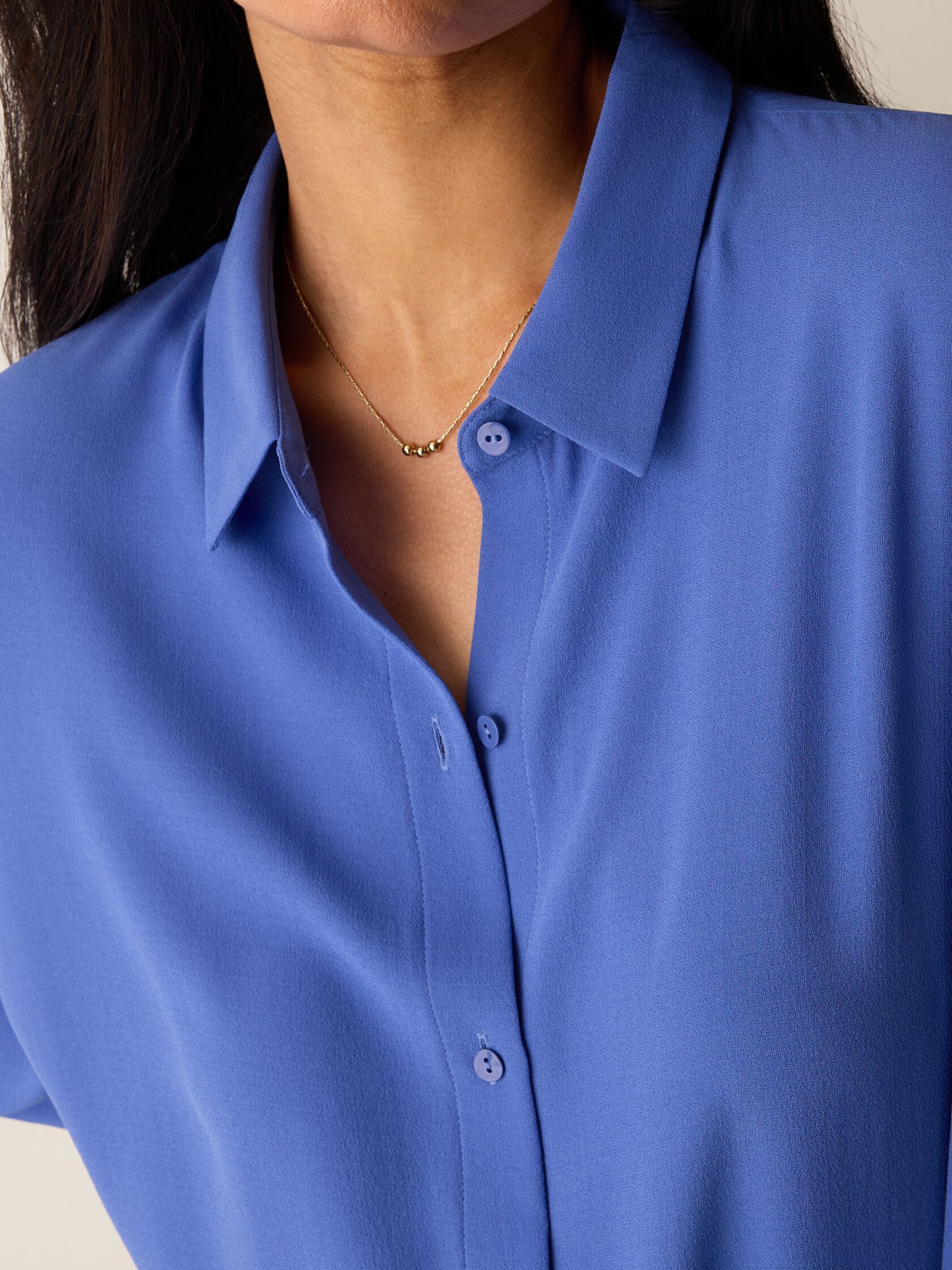 Silk Georgette Crepe Classic Collar Shirt