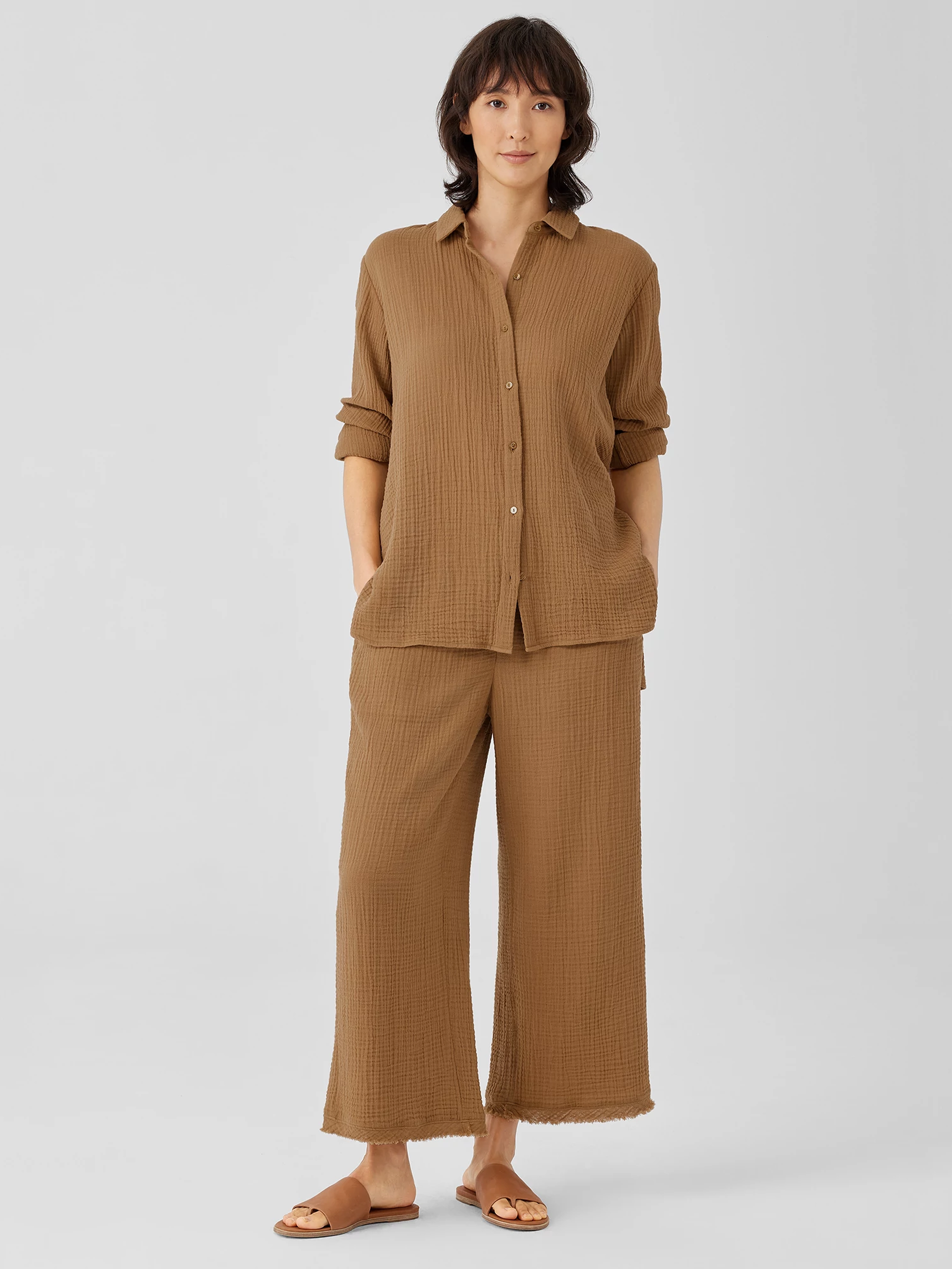 Organic Cotton Gauze Classic Collar Shirt EILEEN FISHER