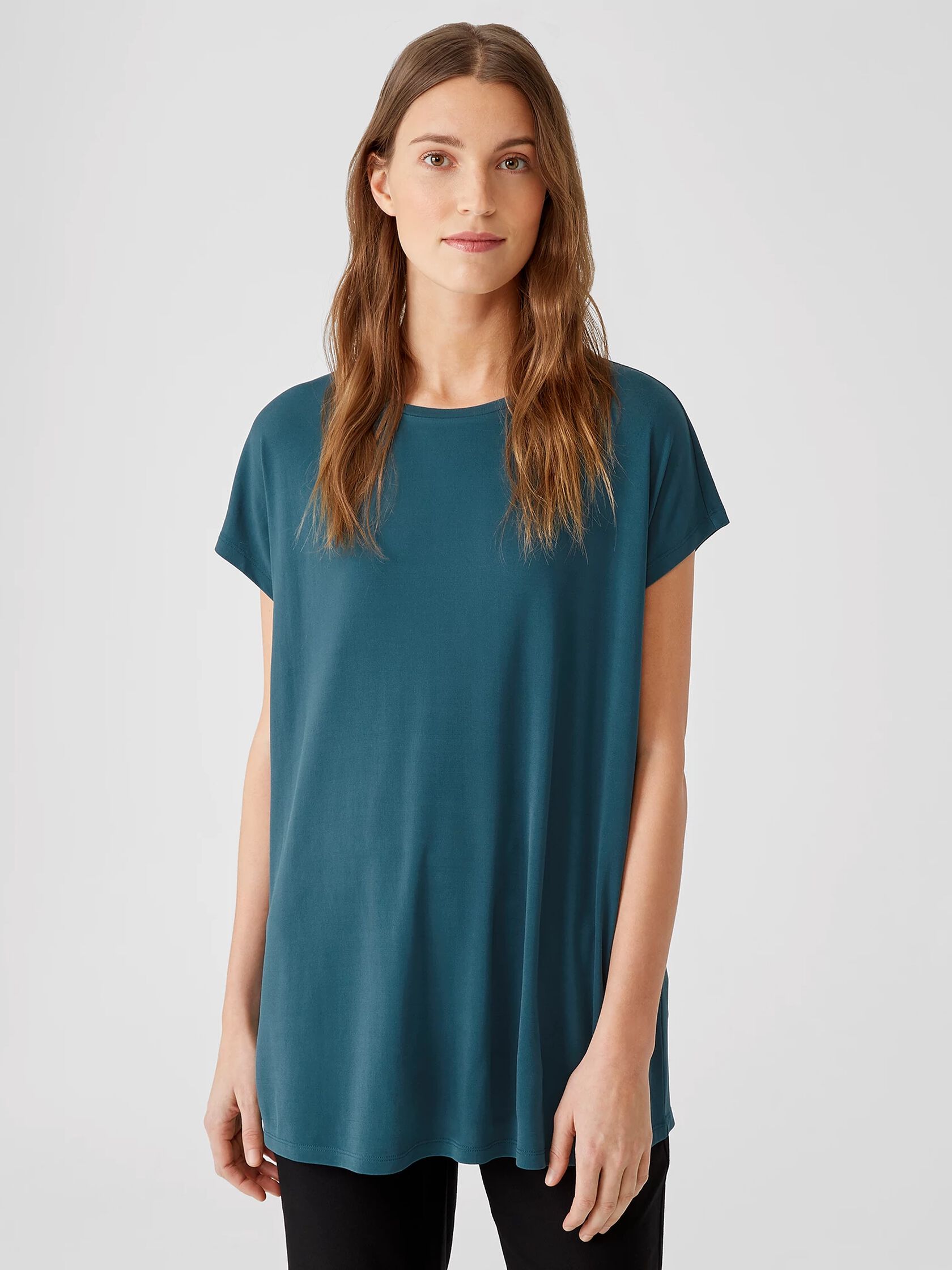 Stretch Silk Jersey Crew Neck Top