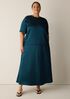 Textured Satin Round Neck Elbow-Sleeve Top