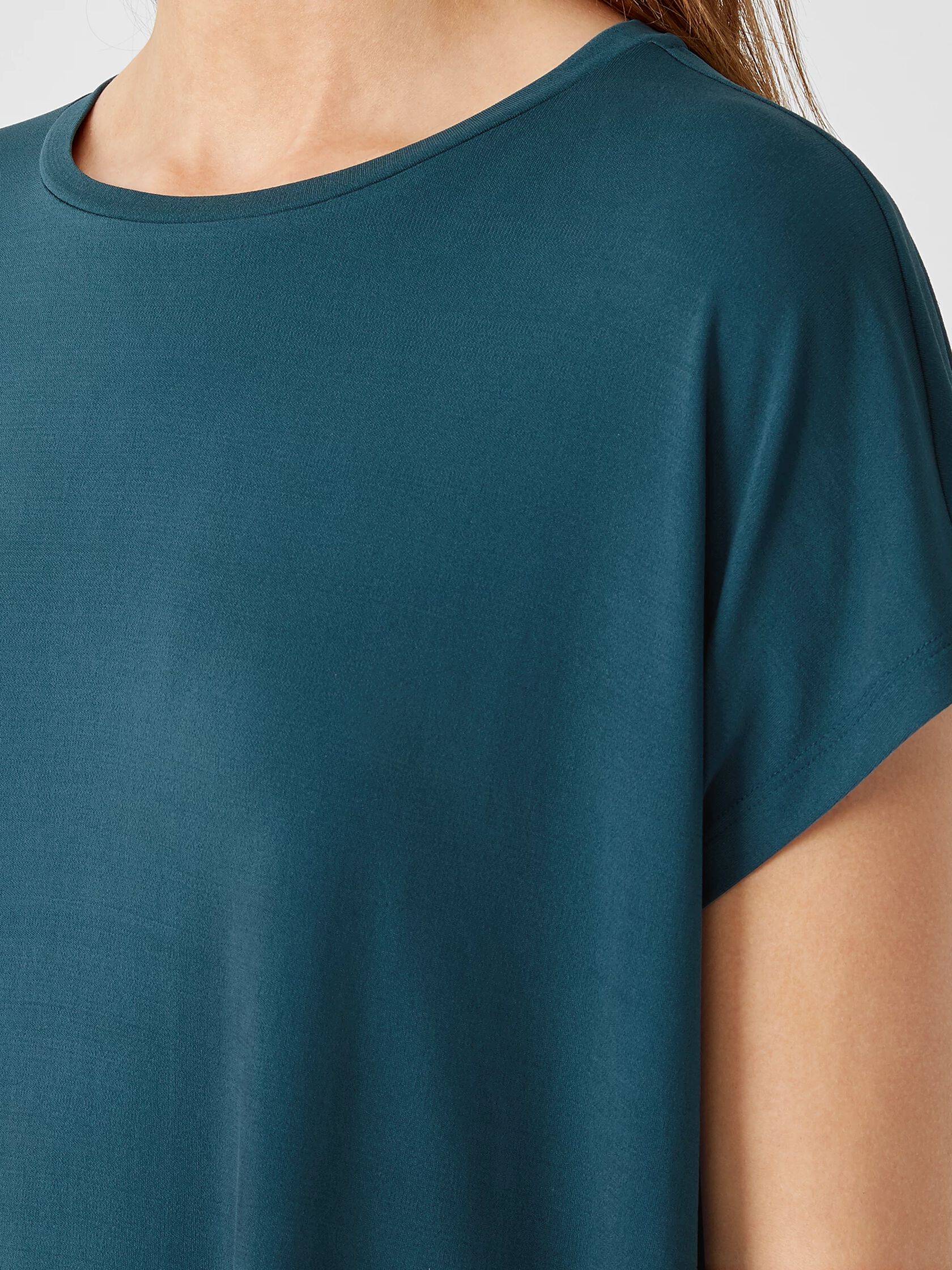 Stretch Silk Jersey Crew Neck Top