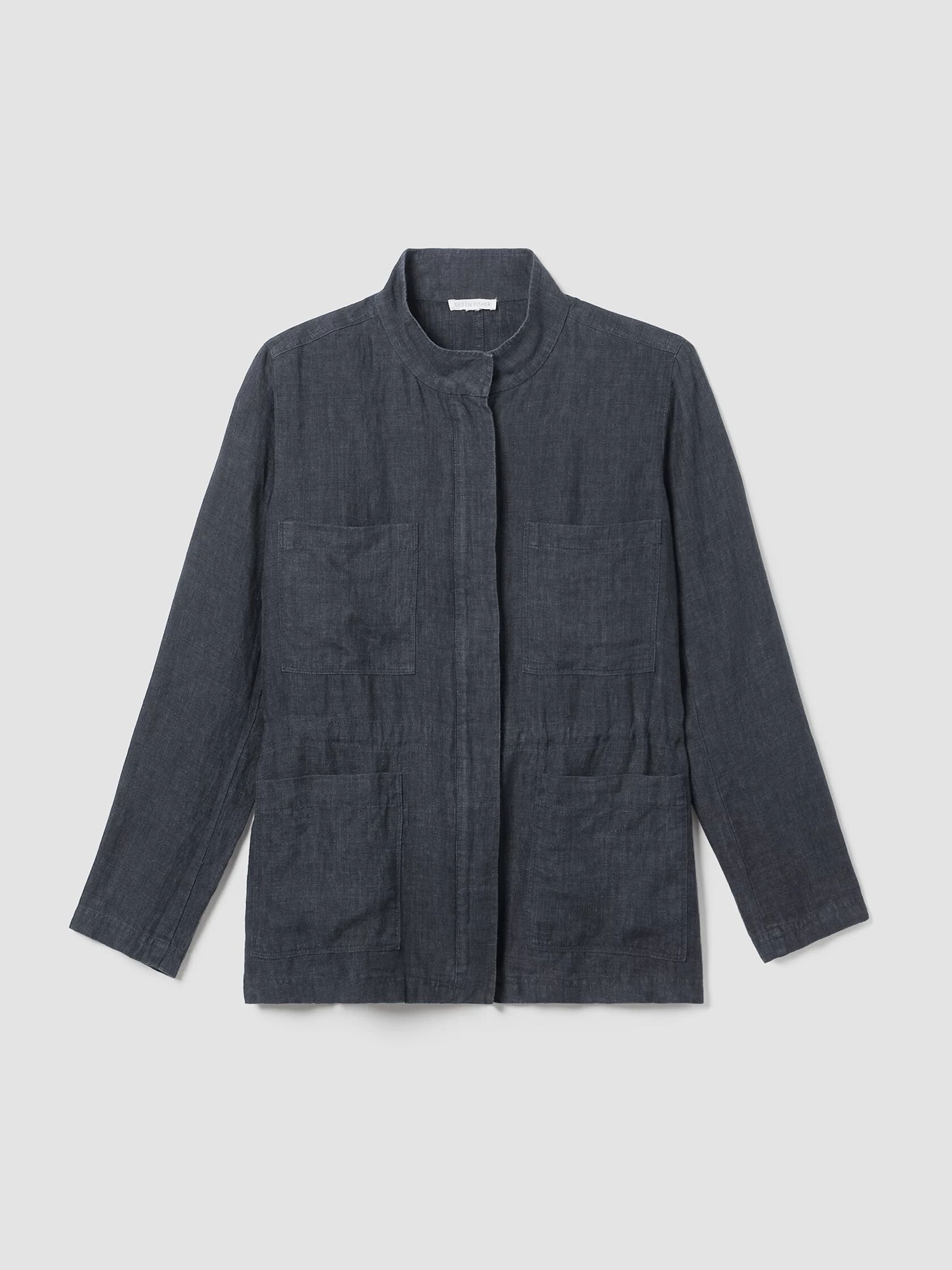 Washed Organic Linen Délavé Stand Collar Jacket