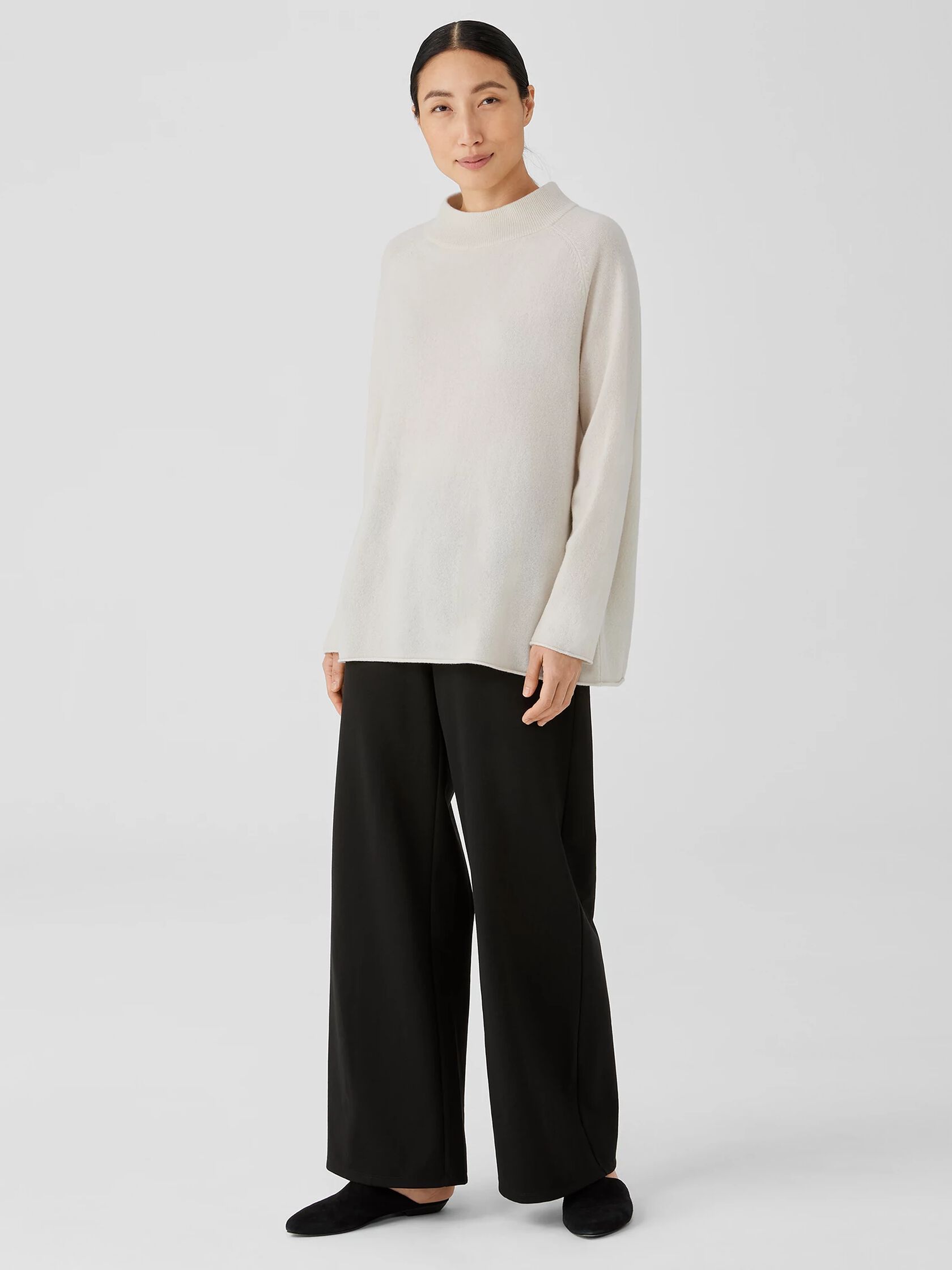 Recycled Cashmere Wool Mock Neck Box-Top