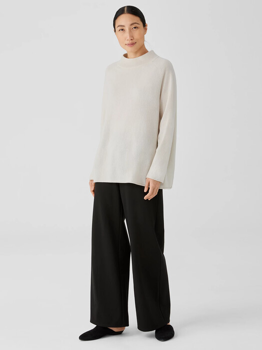 Recycled Cashmere Wool Mock Neck Box-Top
