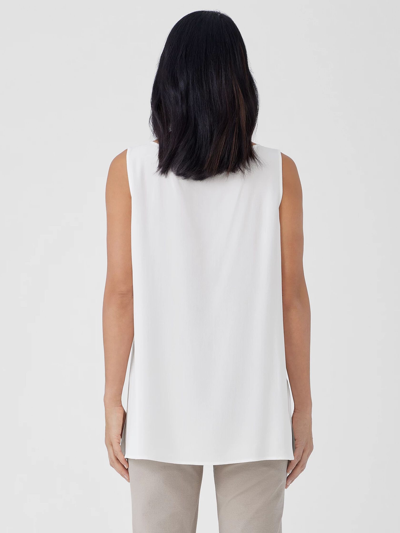 Silk Georgette Crepe Ballet Neck Long Tank