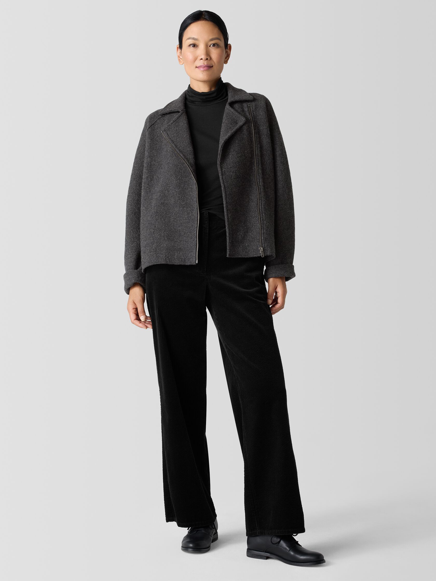 Lightweight Boiled Wool Motorcycle Jacket in Regenerative Wool