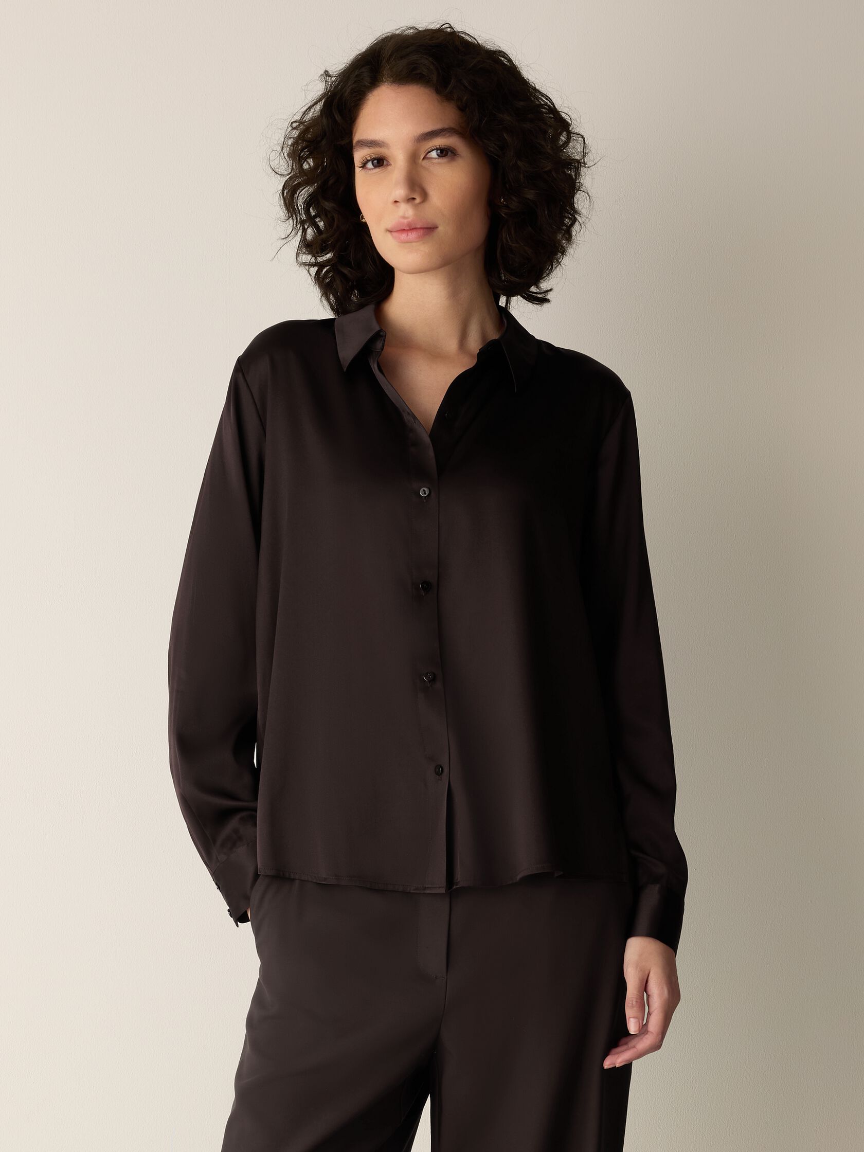 Stretch Silk Charmeuse Classic Collar Shirt