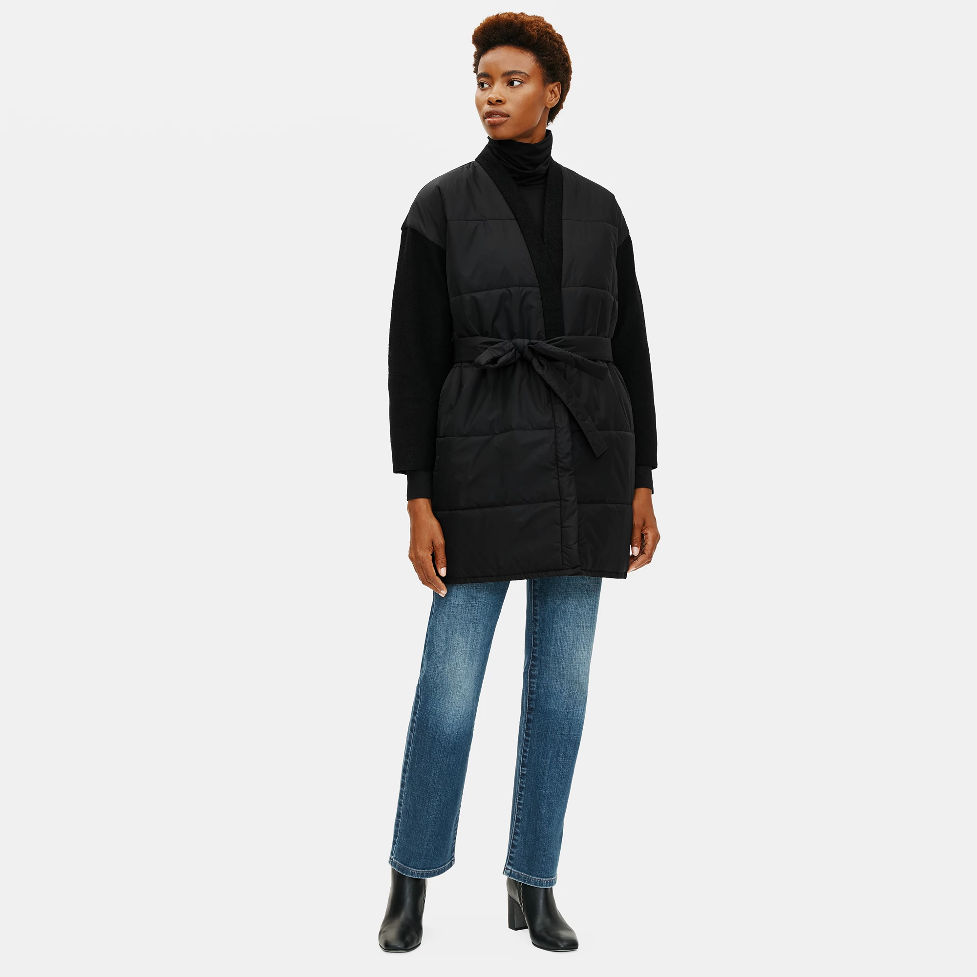 Recycled Nylon with Boiled Wool Coat in 