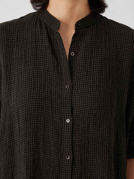 Puckered Organic Linen Long Shirtdress