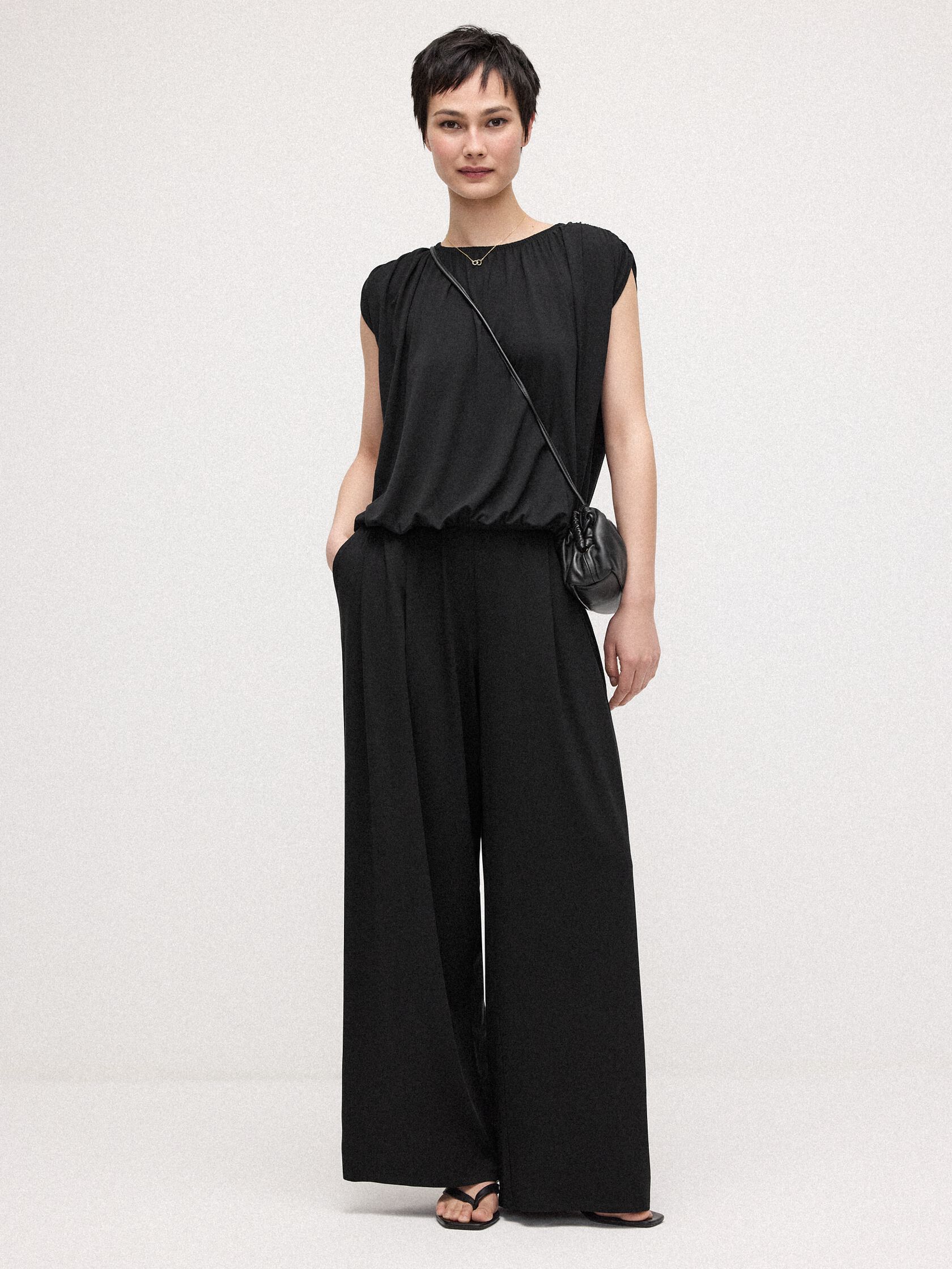 Stretch Jersey Knit Full-Length Wide Pant