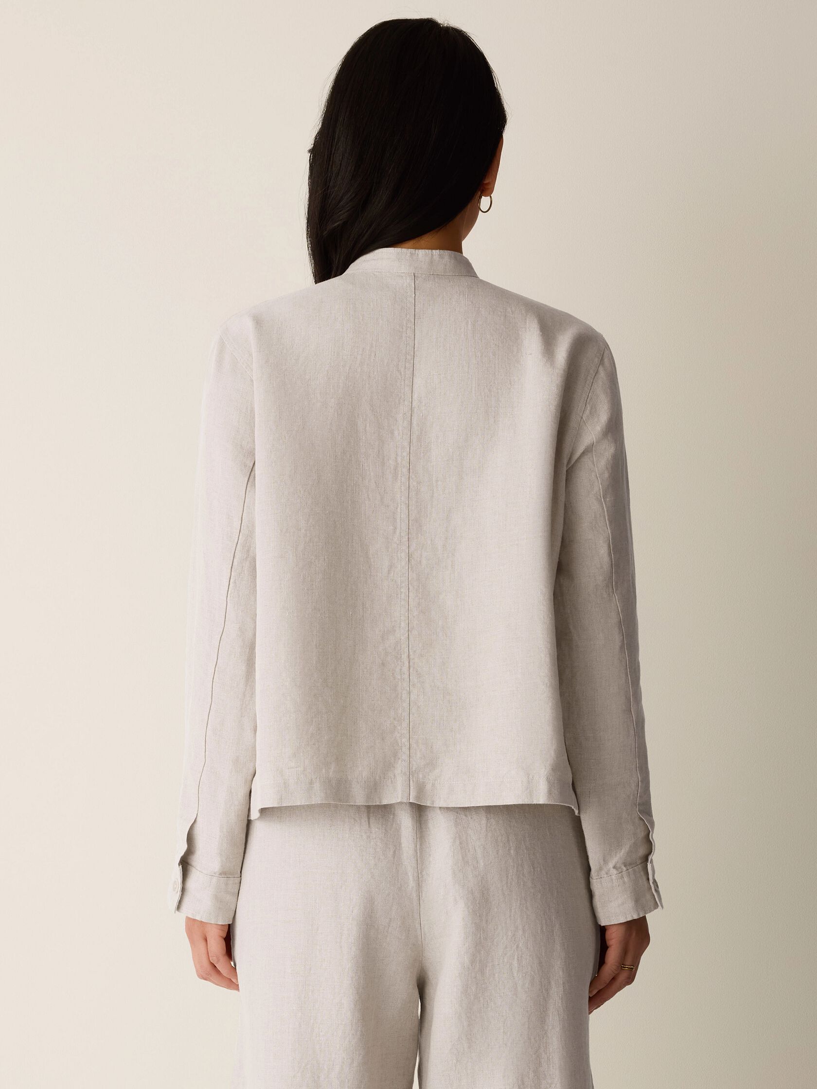 Organic Linen Band Collar Shirt Jacket