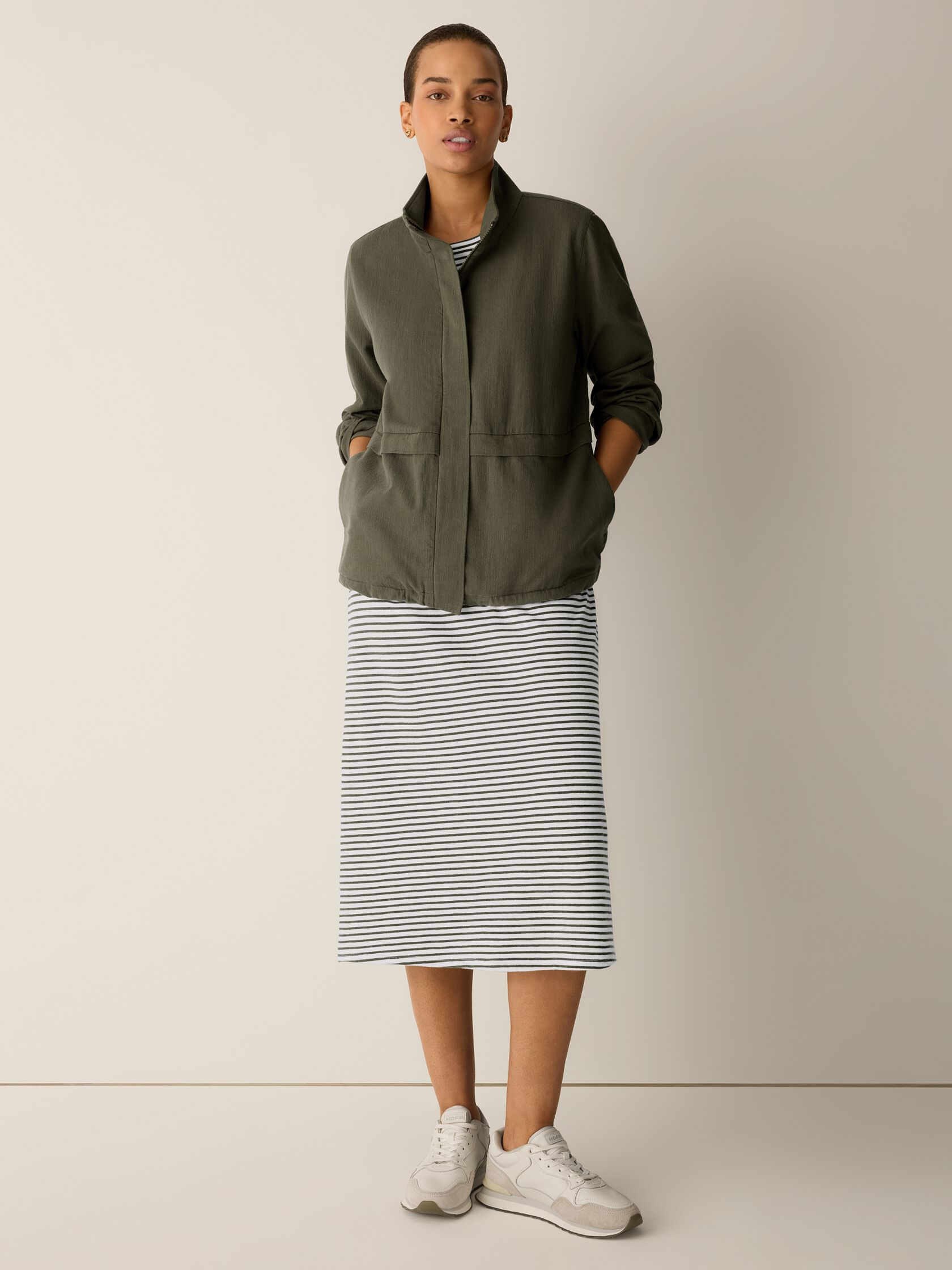 Slubby Organic Cotton Linen High Collar Jacket