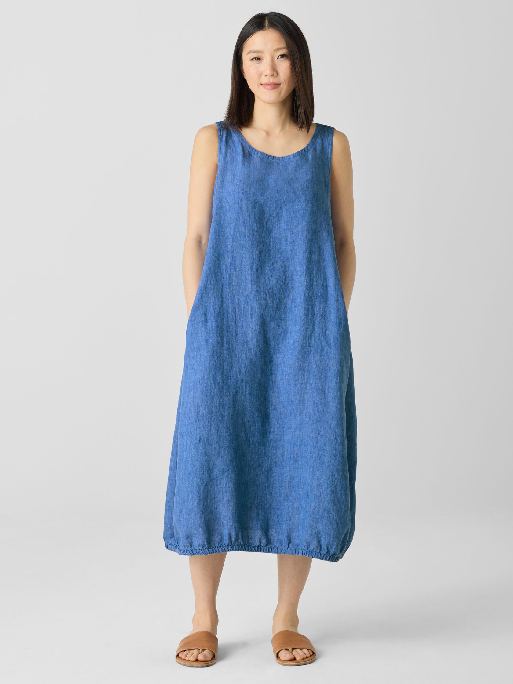 Washed Organic Linen Délavé Lantern Dress