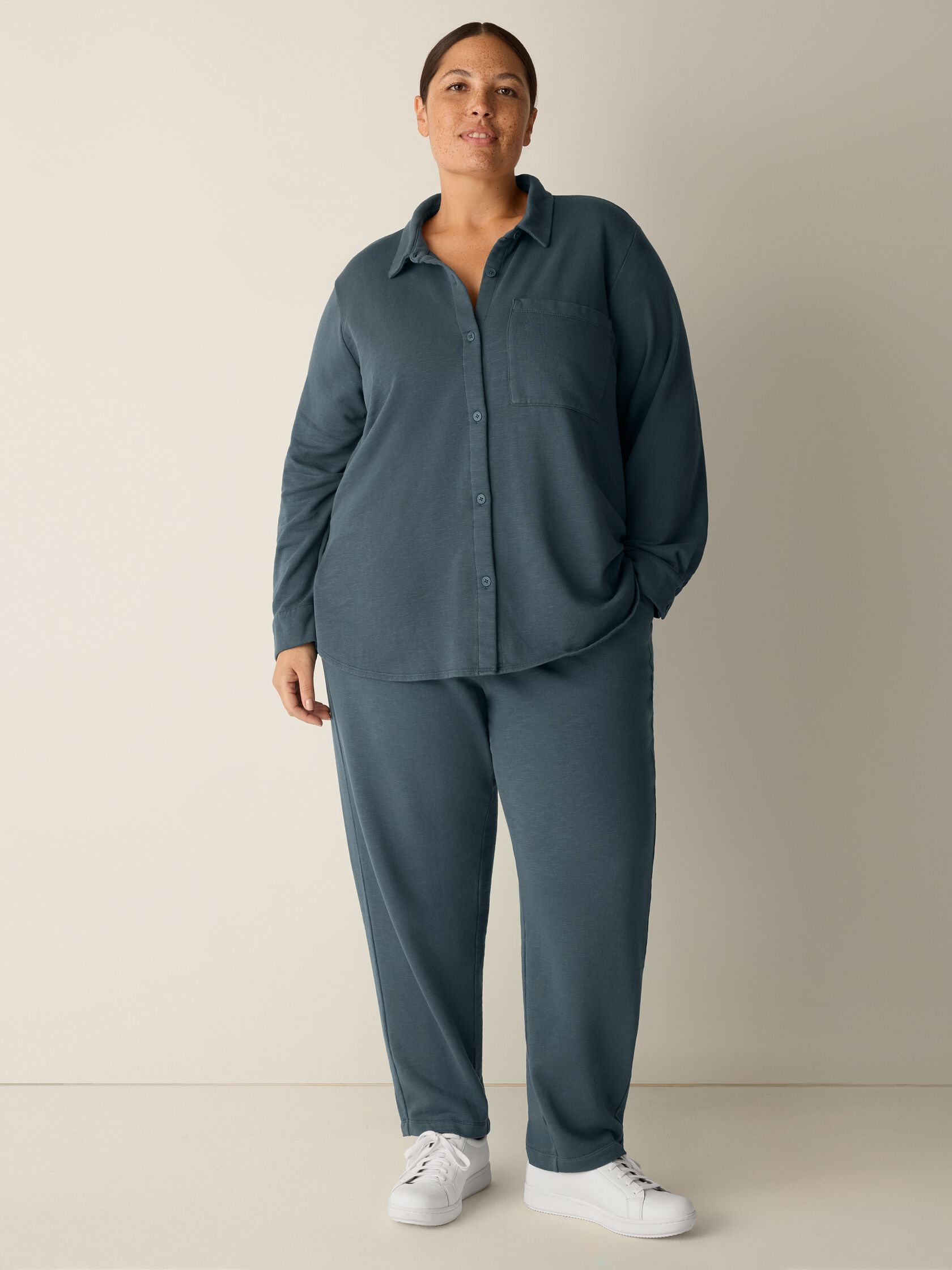 Garment-Dyed Organic Cotton Terry Classic Collar Shirt