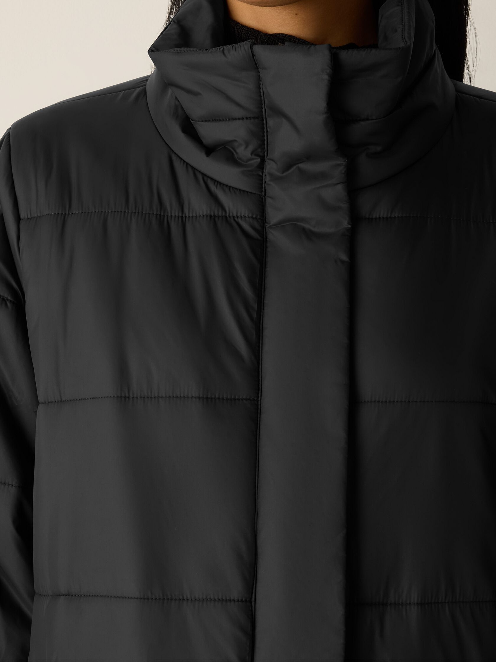 Eggshell Recycled Nylon Stand Collar Coat