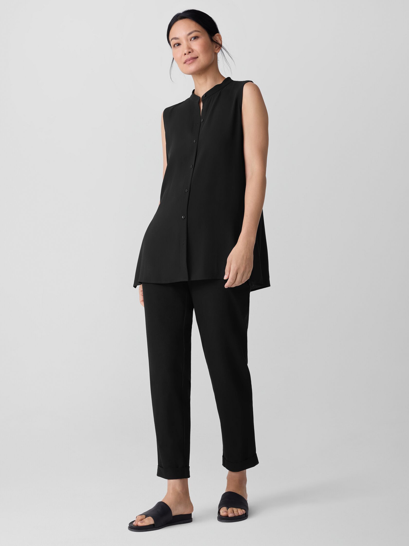 Silk Georgette Crepe Sleeveless Shirt