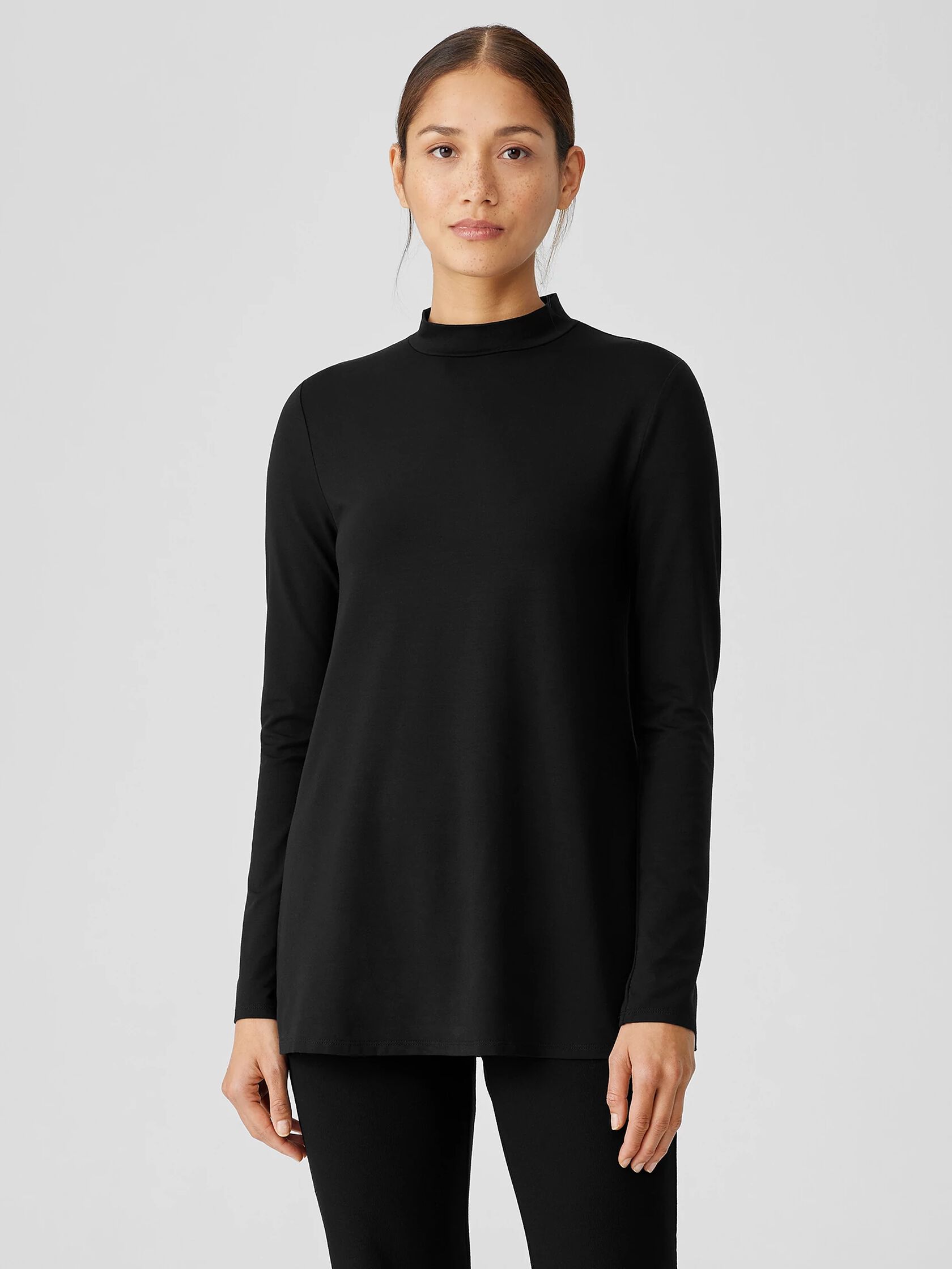 Stretch Jersey Knit Mock Neck Top