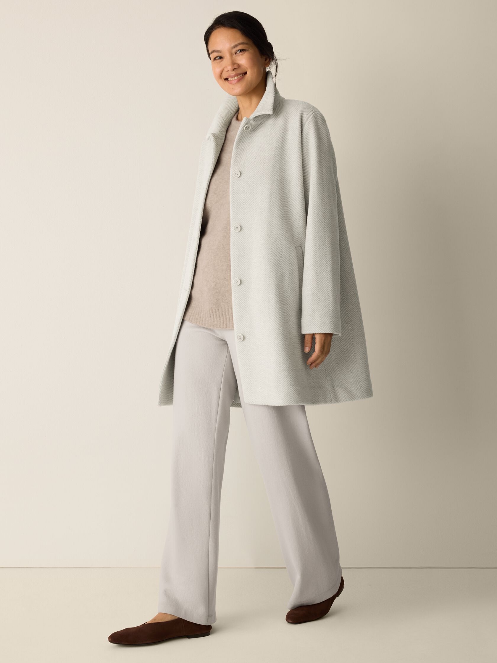 Soft Wool Herringbone Classic Collar Coat