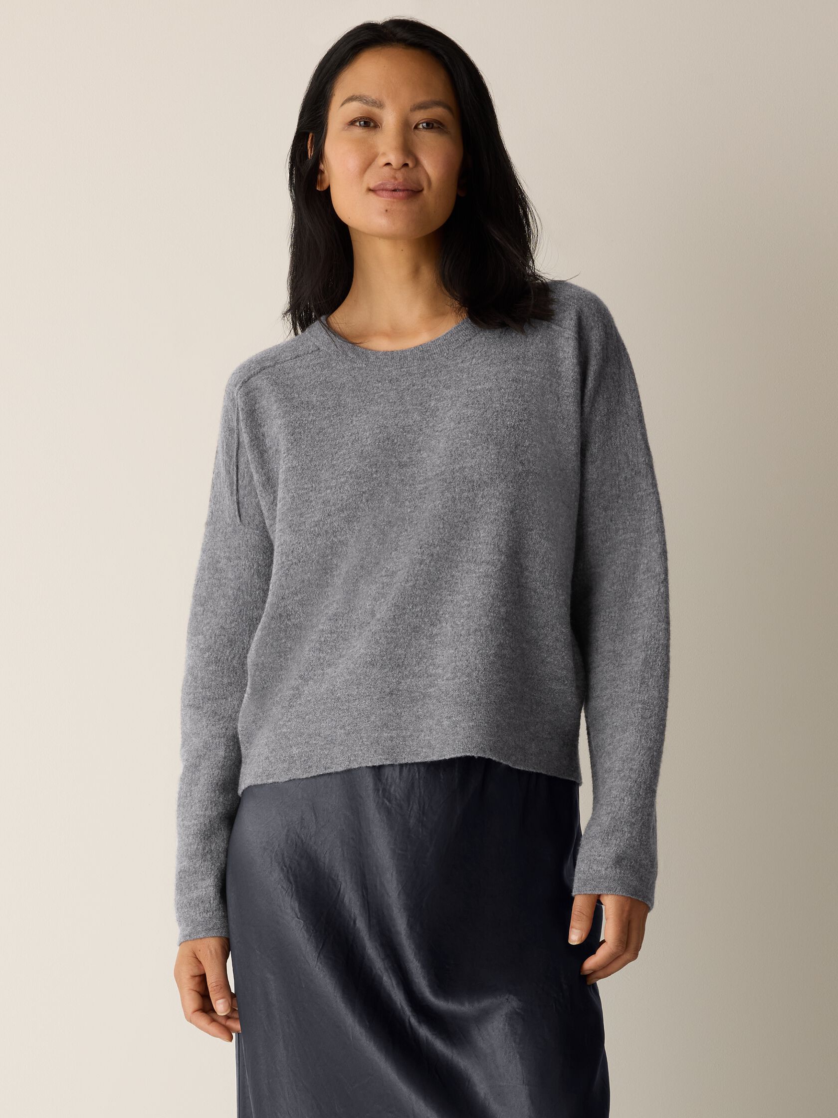 Fine Felted Wool Crew Neck Short Top in Regenerative Wool