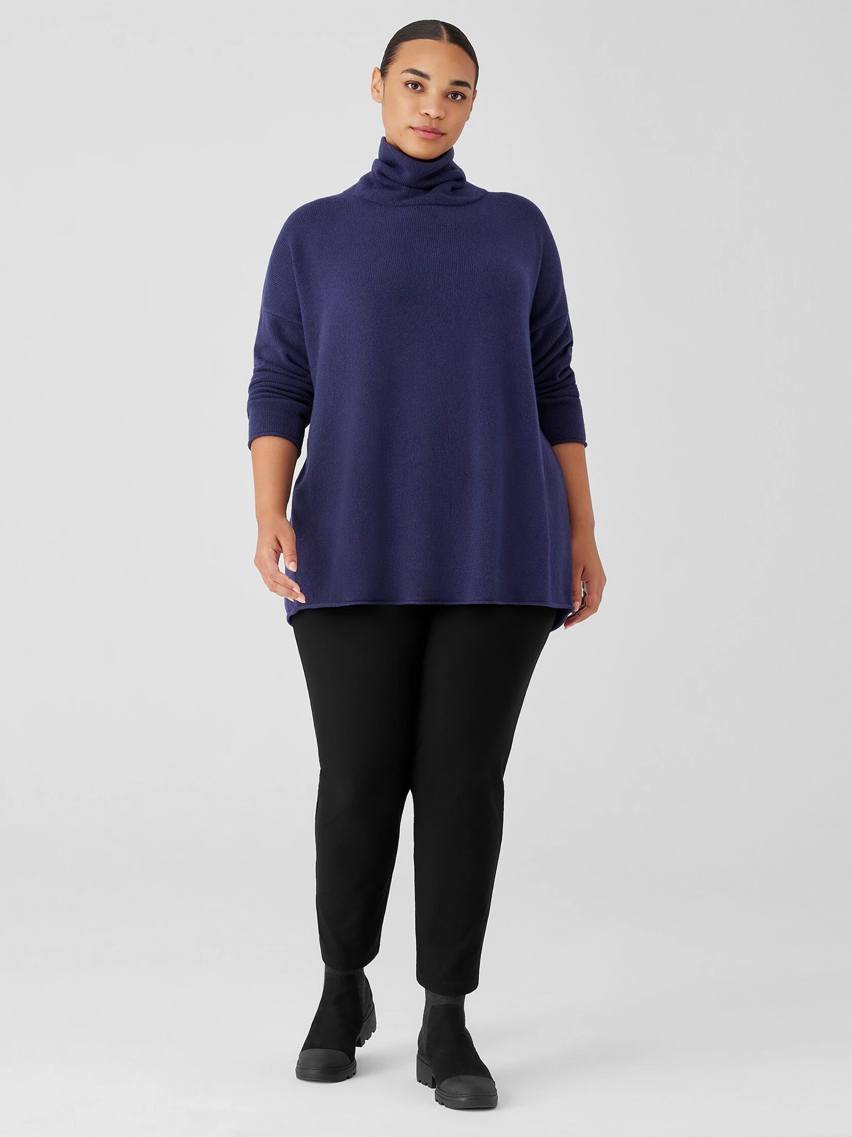 Cotton and Recycled Cashmere Turtleneck Long Top