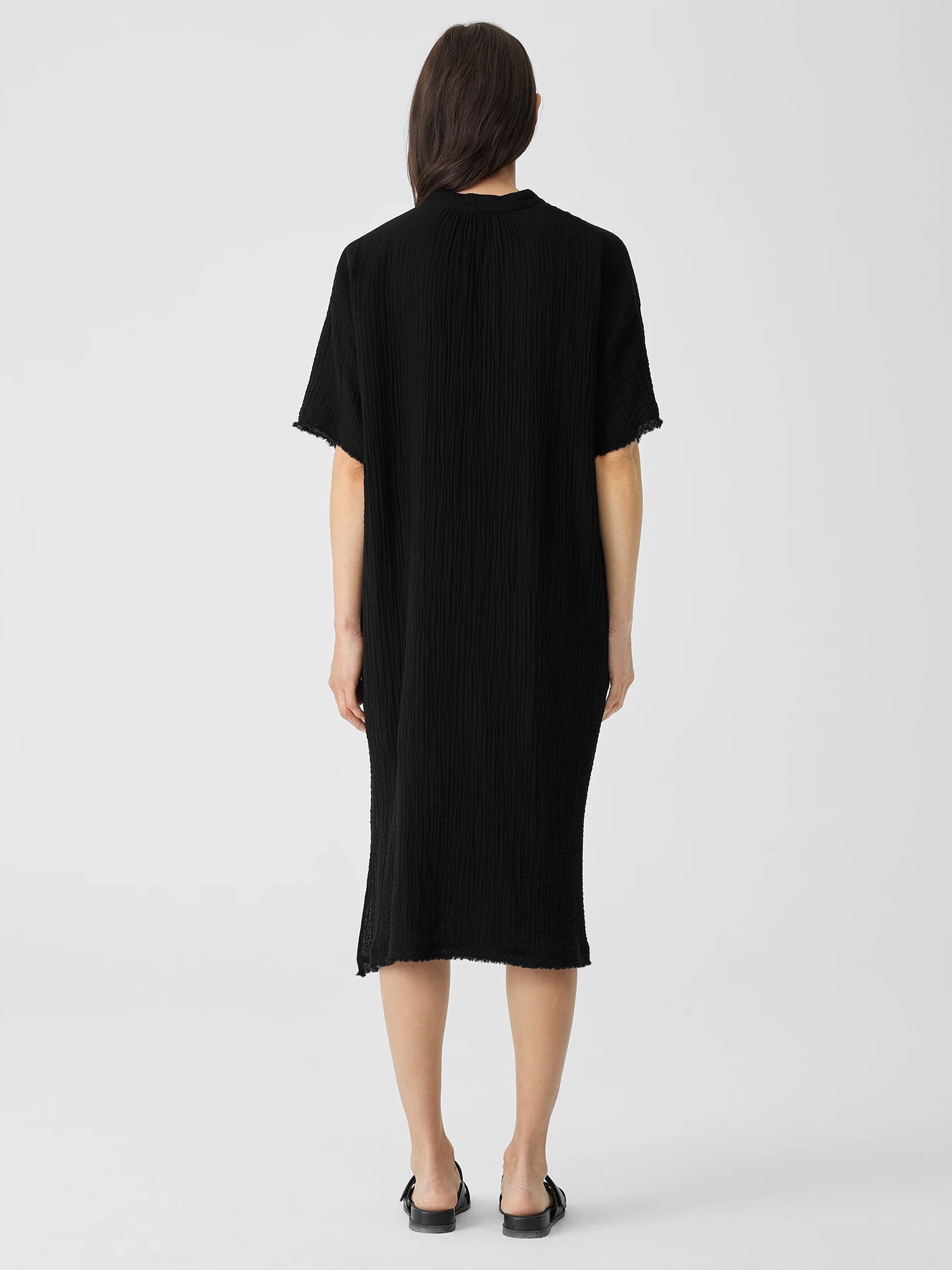 Organic Cotton Gauze Mandarin Collar Dress | EILEEN FISHER