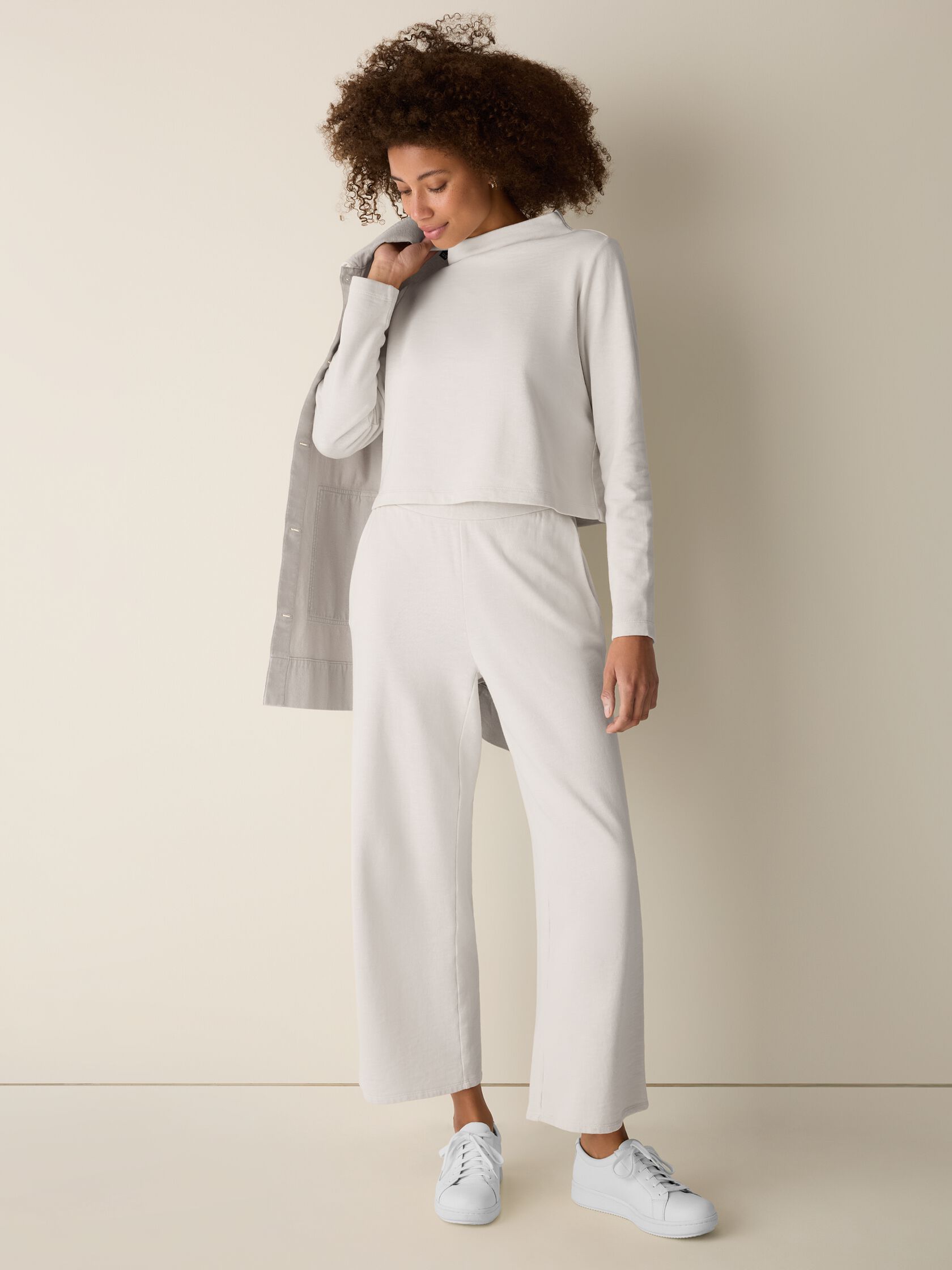 Garment-Dyed Organic Cotton Terry Funnel Neck Top