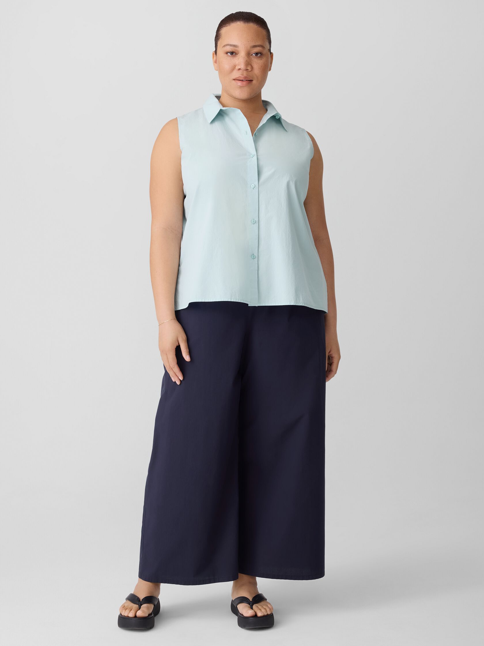 Washed Organic Cotton Poplin Sleeveless Shirt