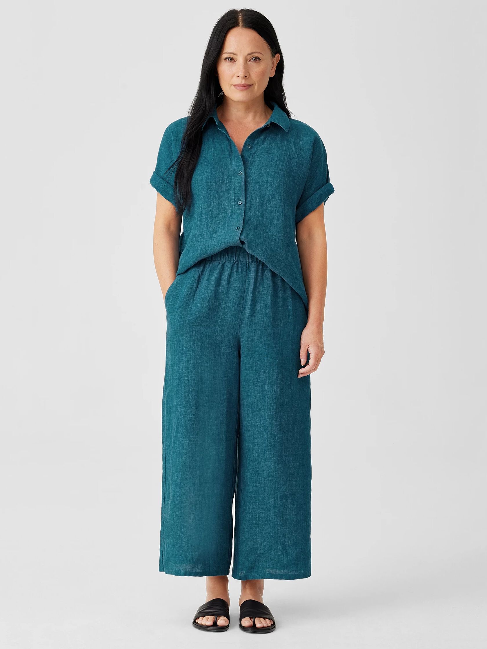 Washed Organic Linen Delave Wide-Leg Pant