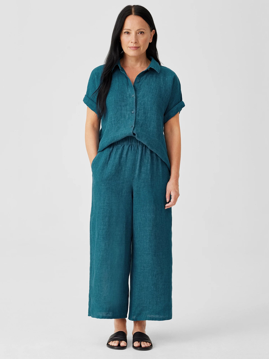 Washed Organic Linen Delave Wide-Leg Pant