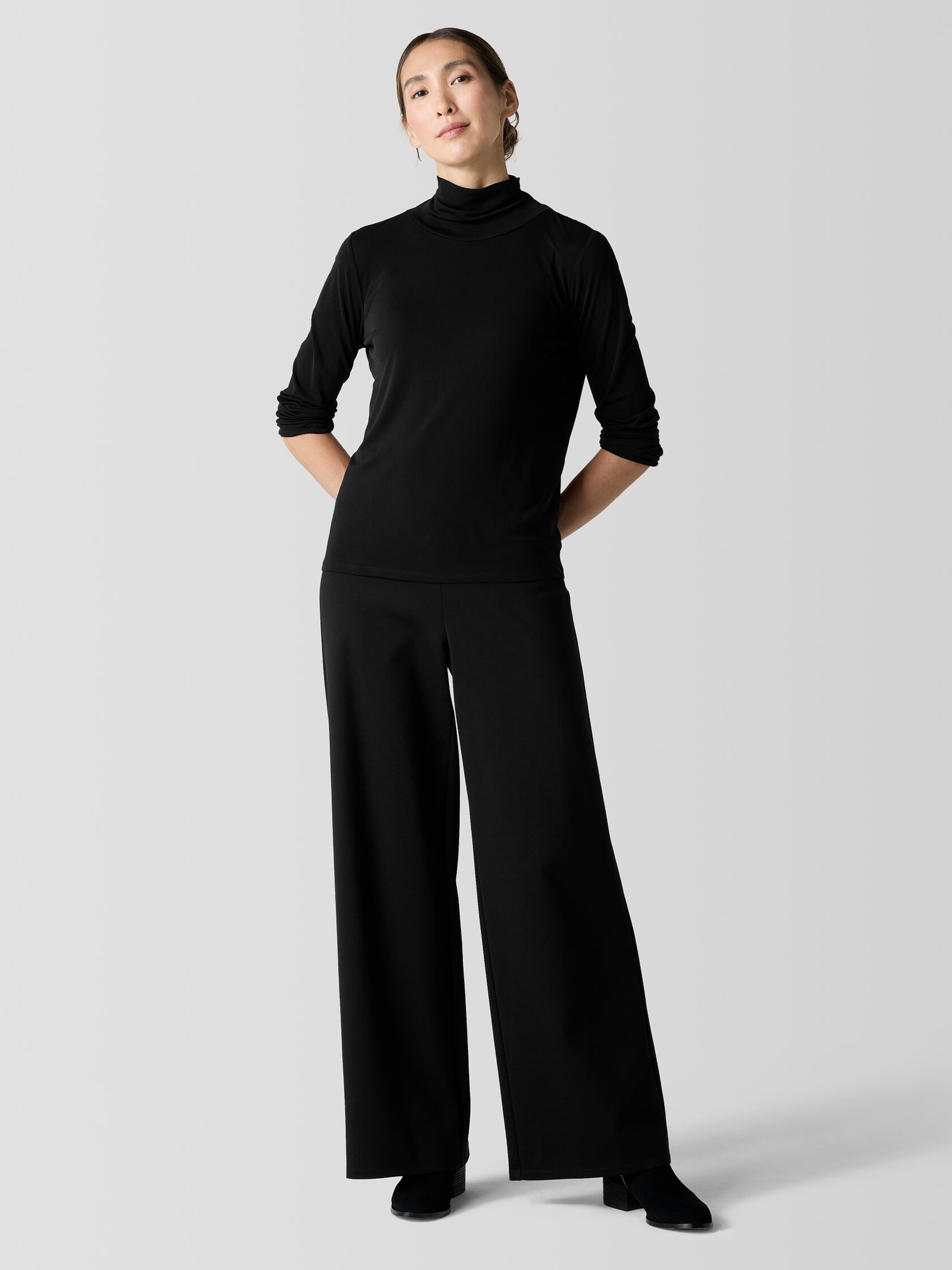 Stretch Silk Jersey Turtleneck Top