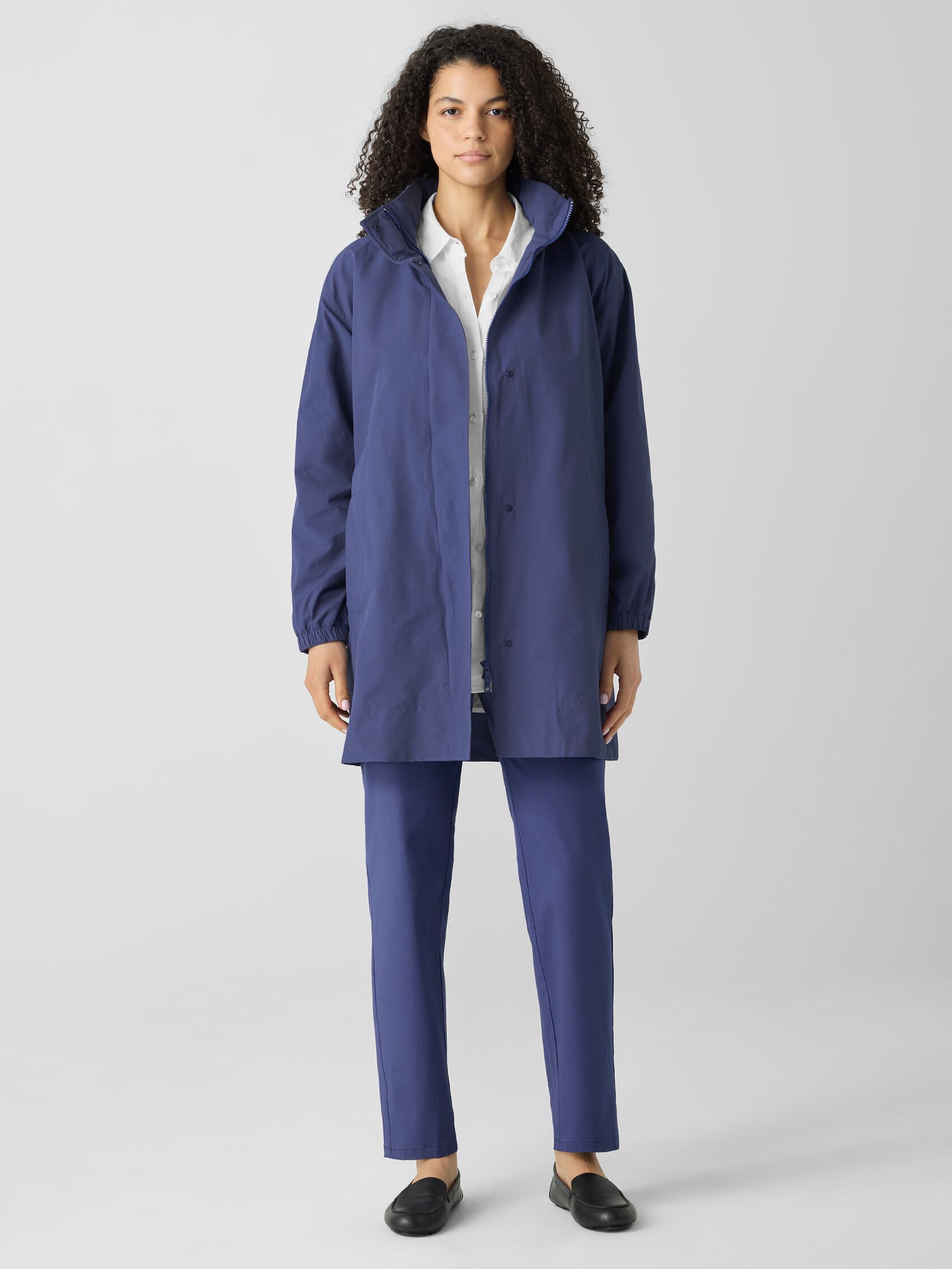 Light Cotton Nylon Stand Collar Long Coat
