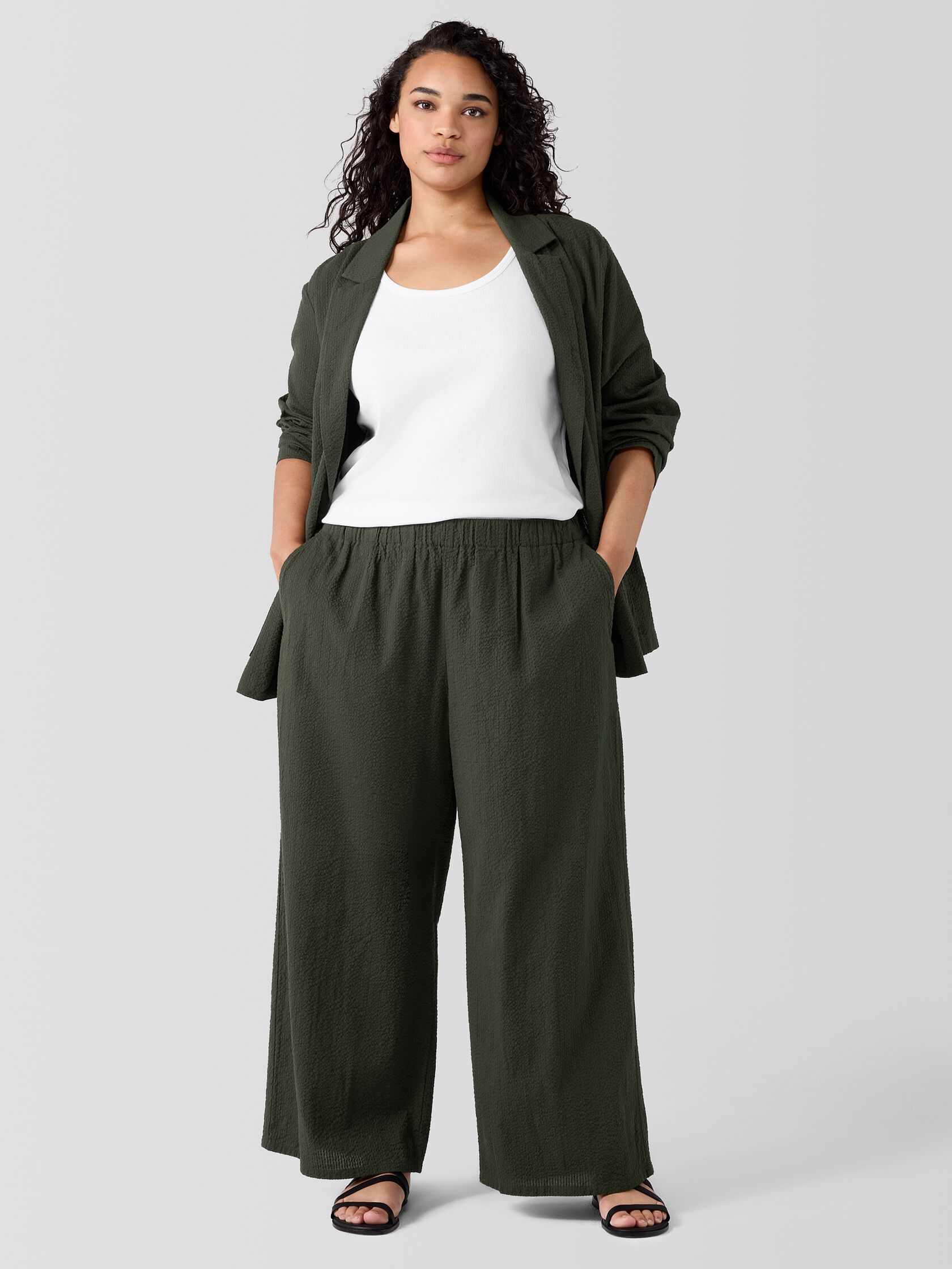 Organic Cotton Ripple Wide-Leg Pant