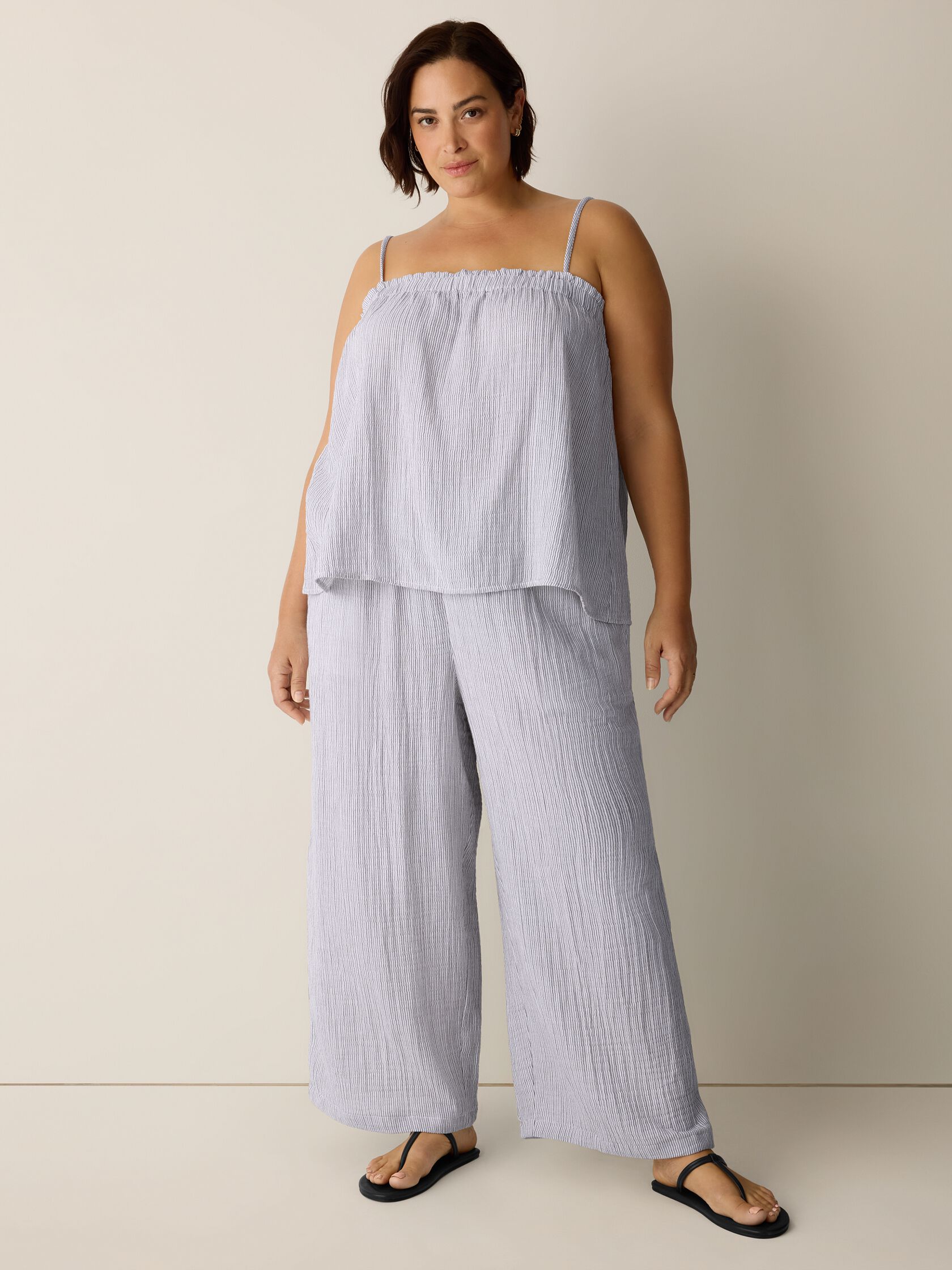 Striped Organic Cotton Gauze Wide-Leg Pant