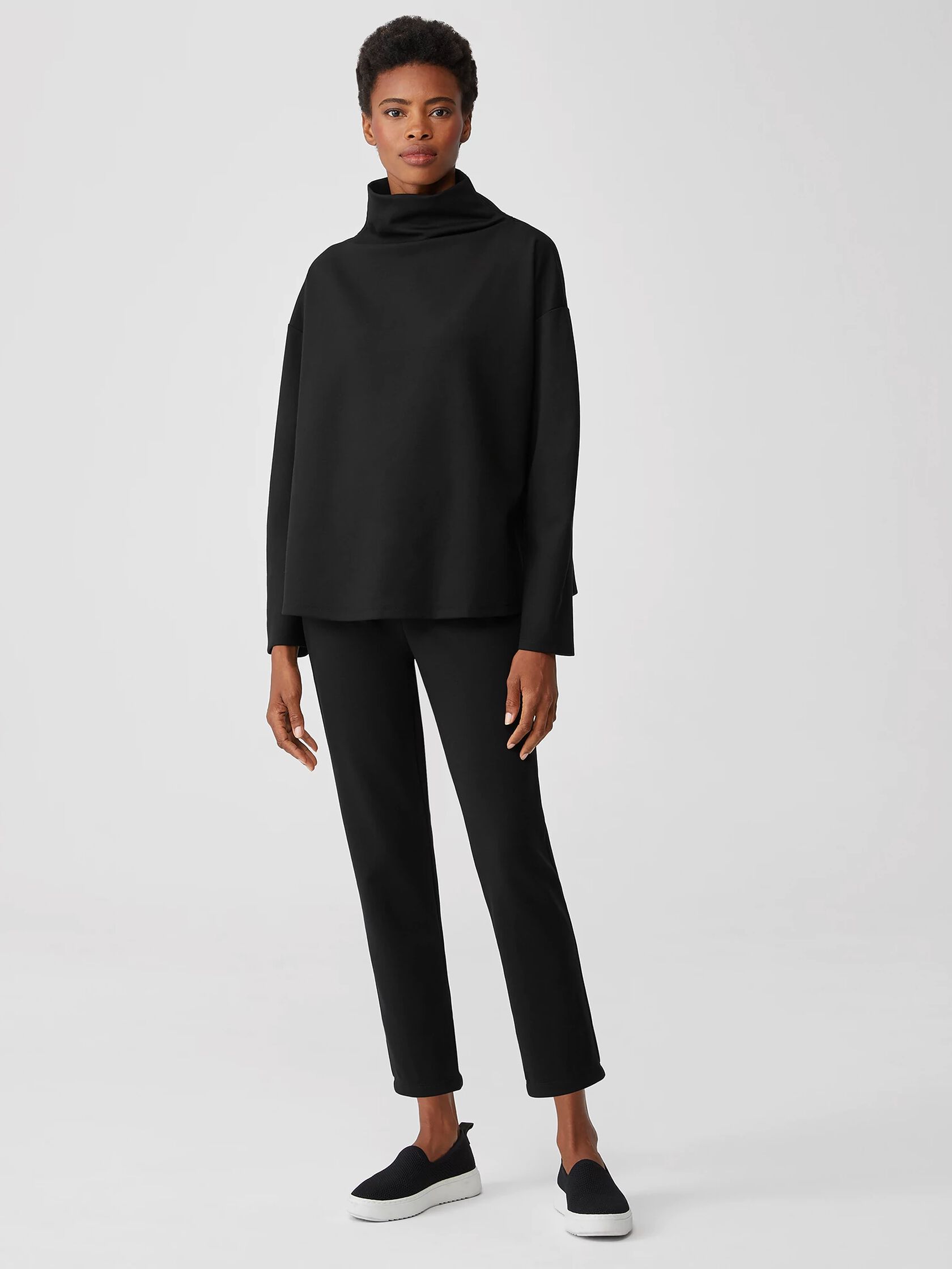 Washable Flex Ponte Funnel Neck Box-Top