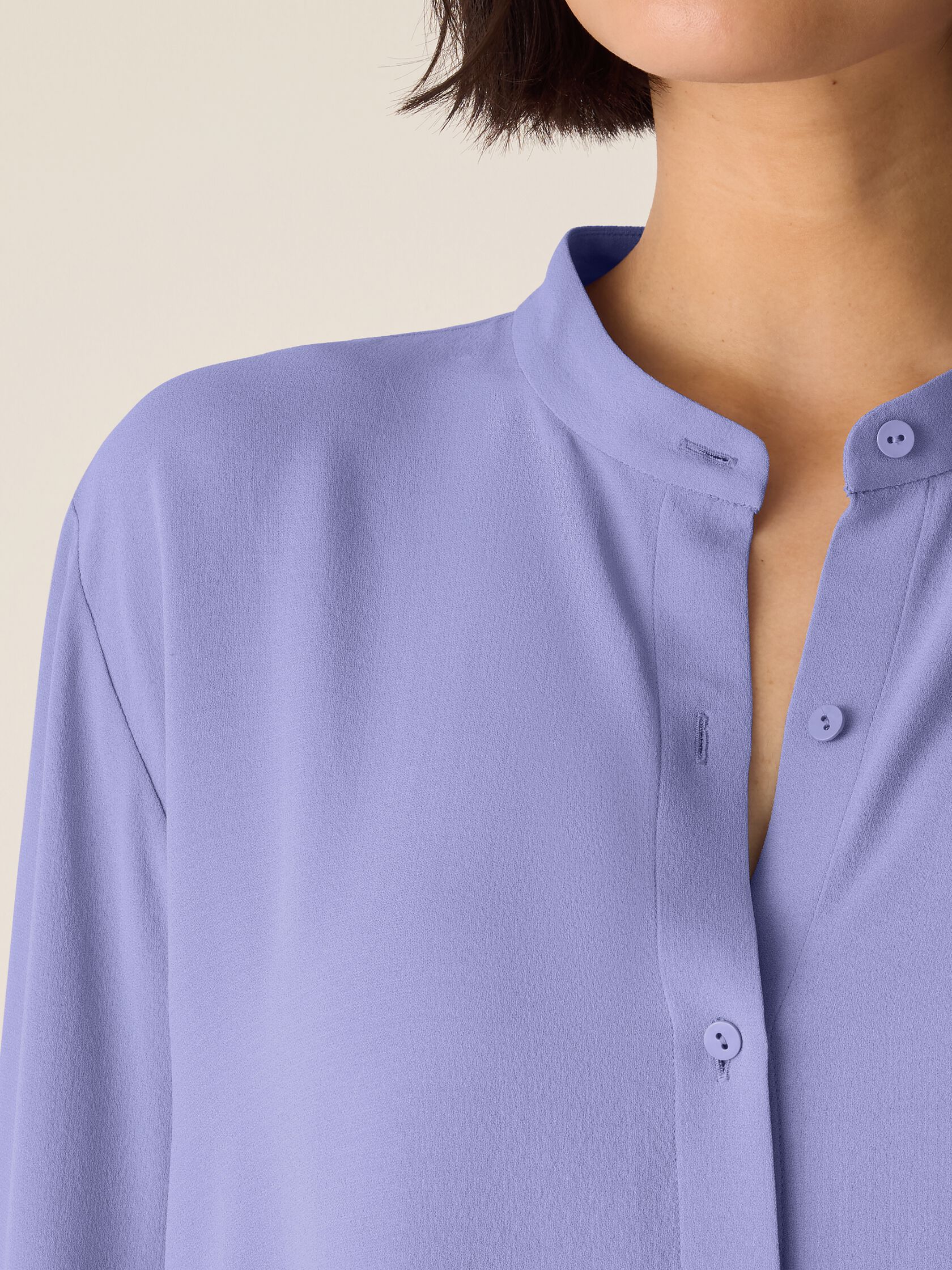 Silk Georgette Crepe Band Collar Top