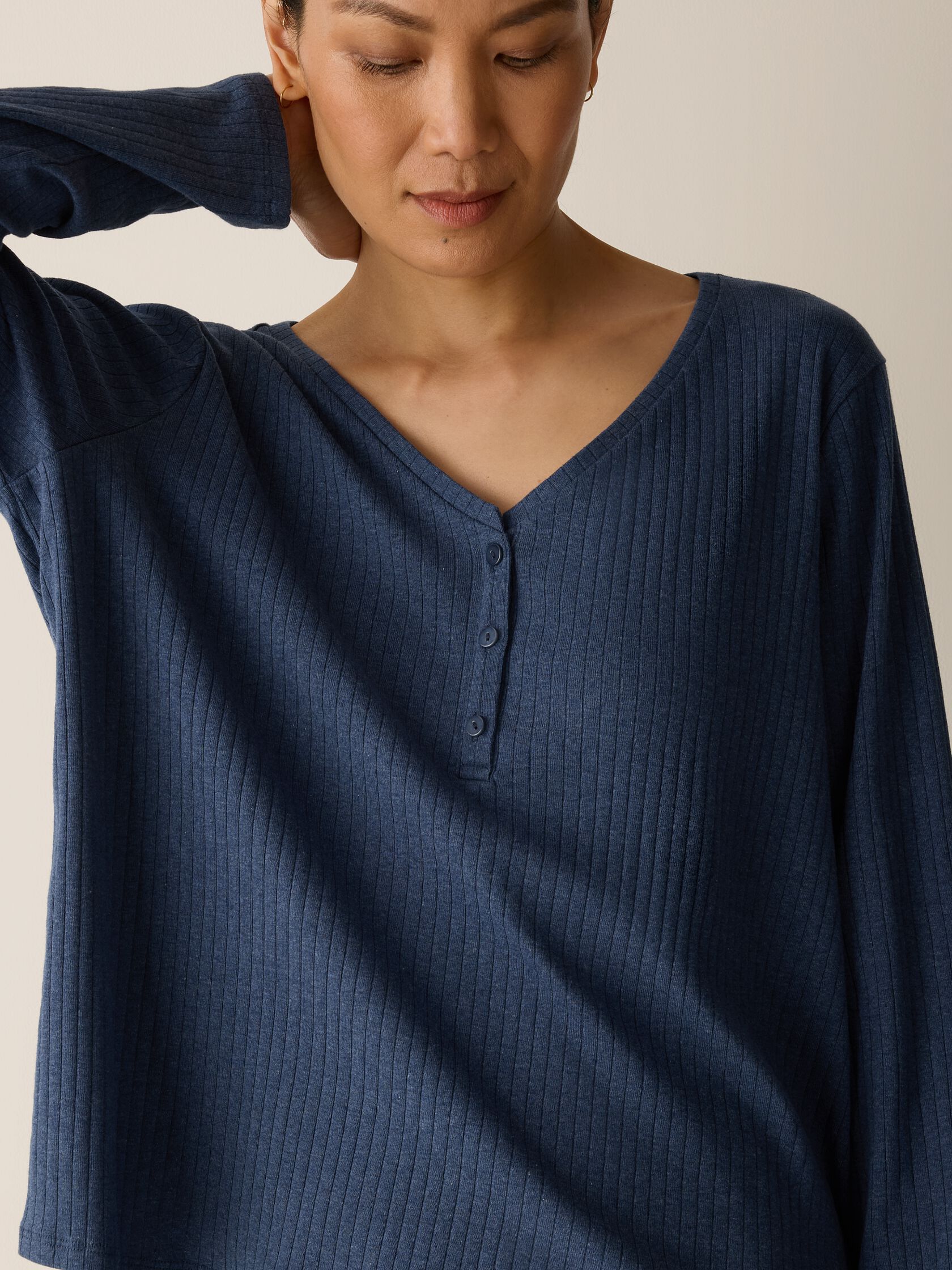 Organic Cotton Rib V-Neck Sleep Top