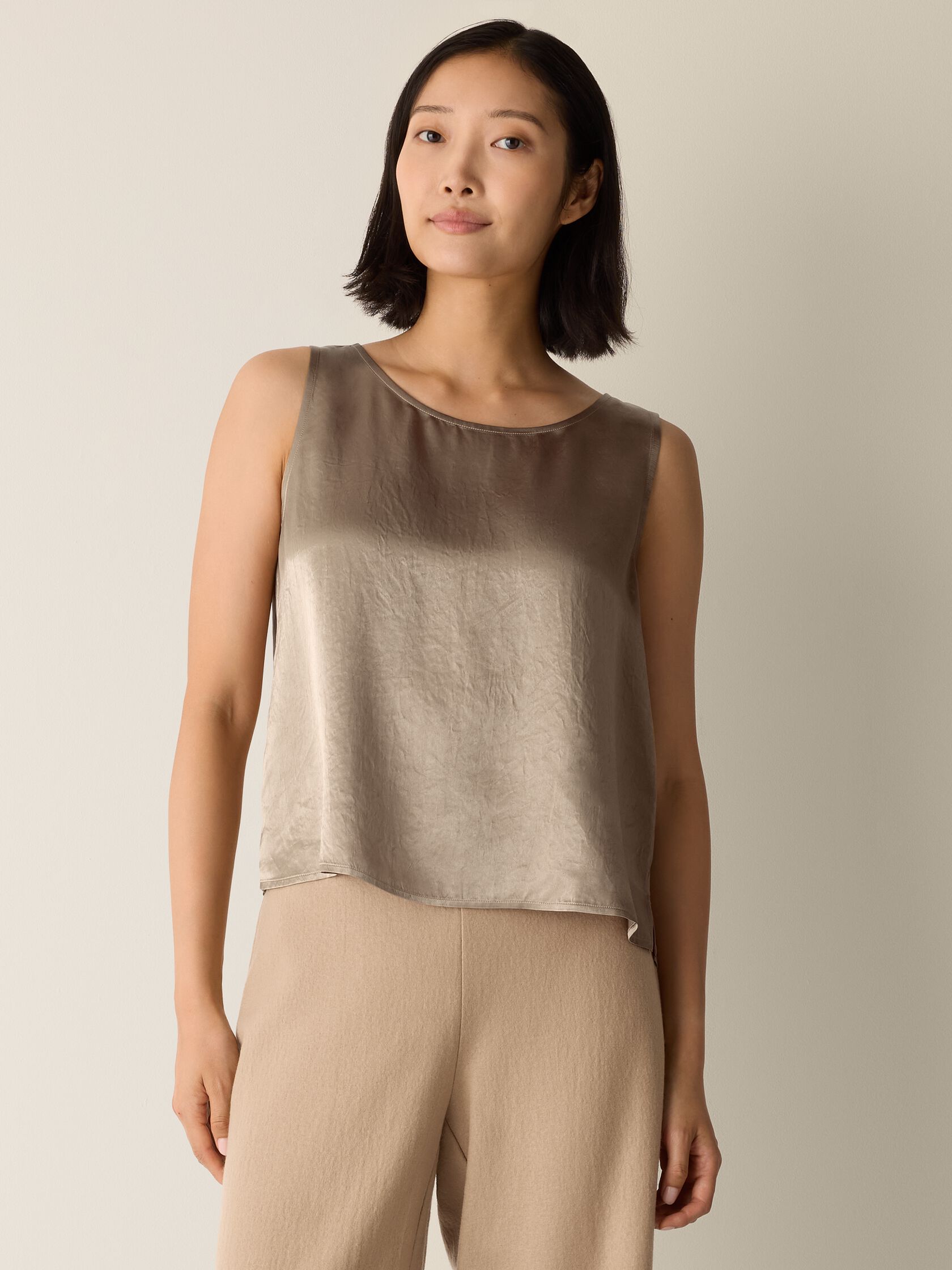 Textured Satin Ballet Neck Tank