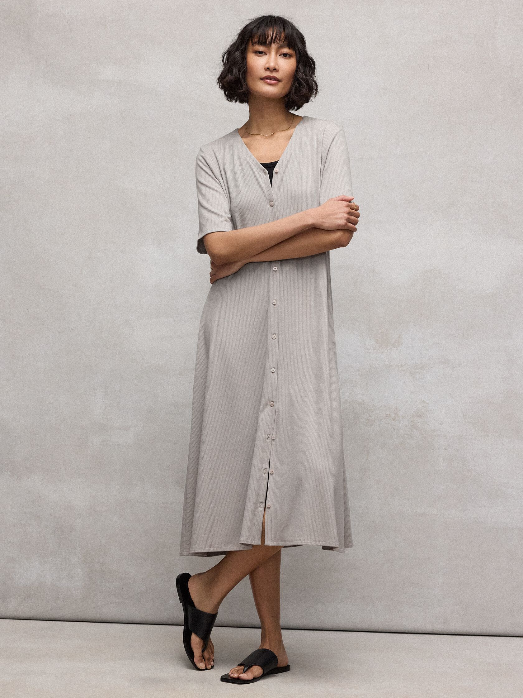 Ribbed Knit V-Neck Dress