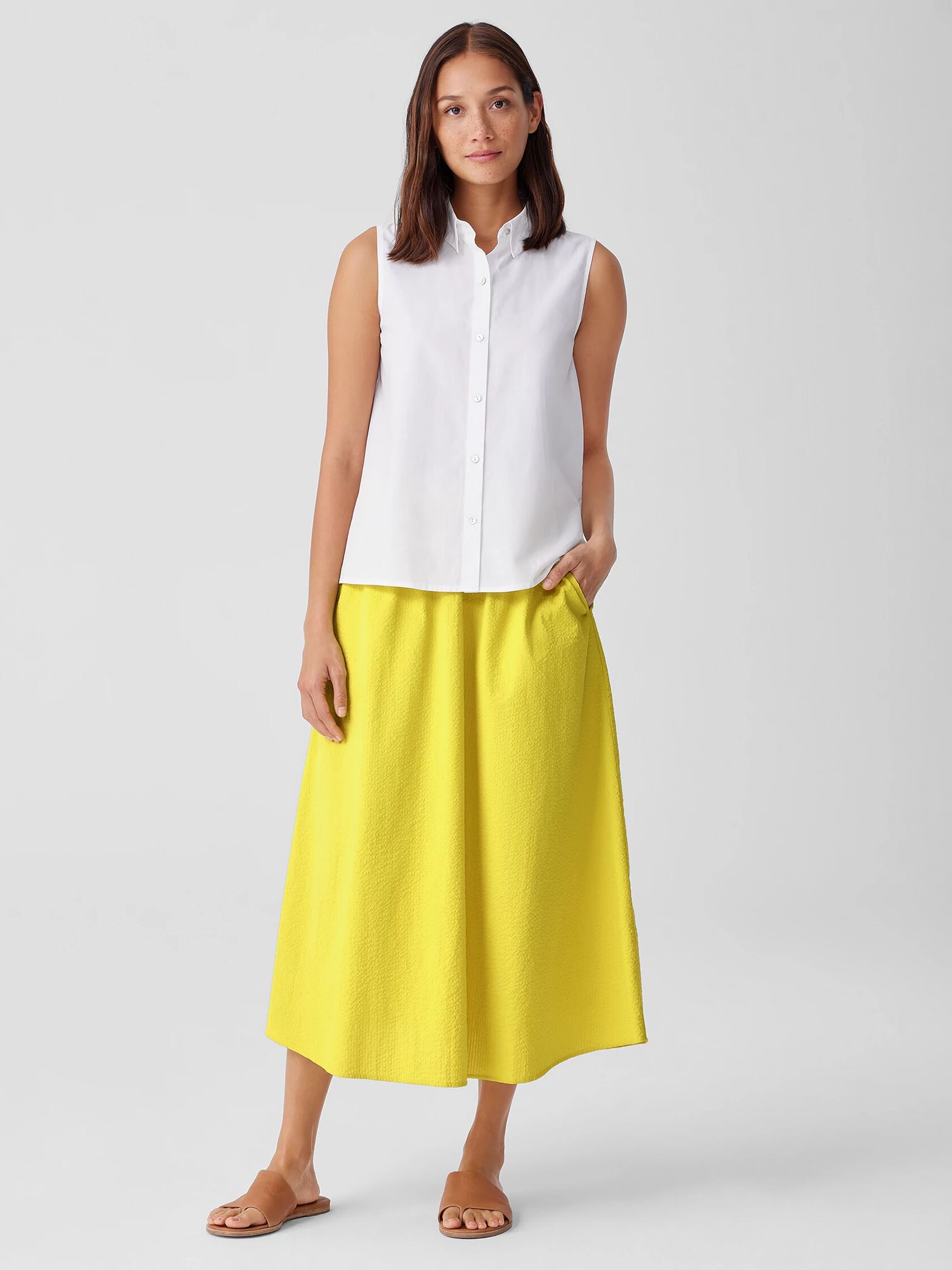 Washed Organic Cotton Poplin Sleeveless Shirt